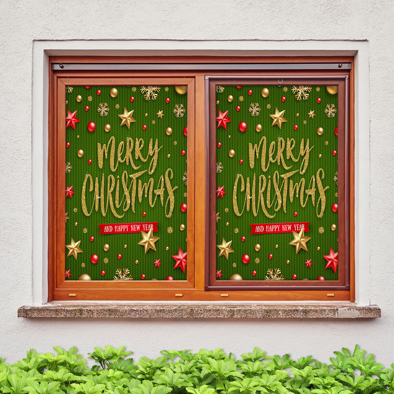 3D Merry Christmas 31053 Christmas Window Film Print Sticker Cling Stained Glass Xmas