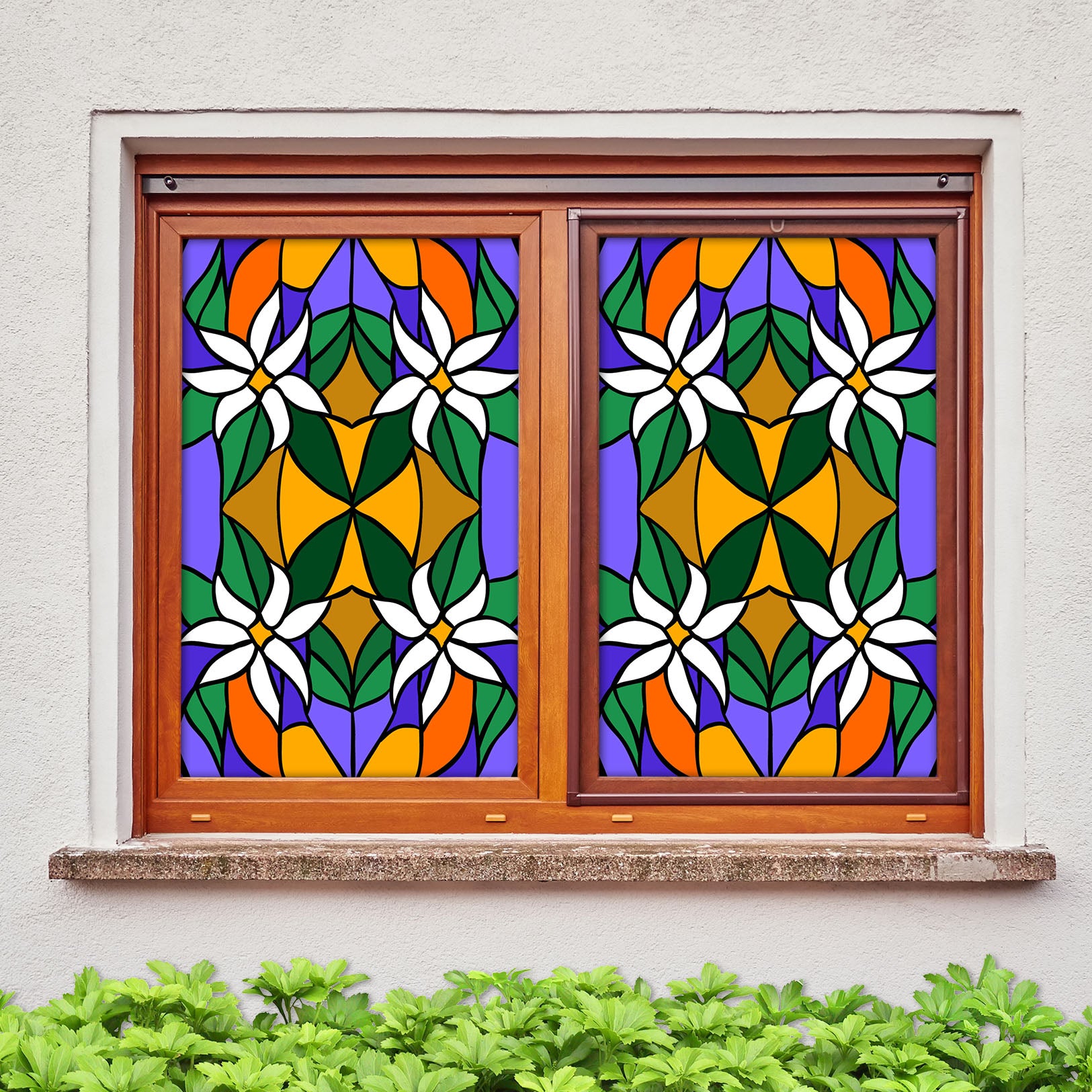 3D White Flower 126 Window Film Print Sticker Cling Stained Glass UV Block