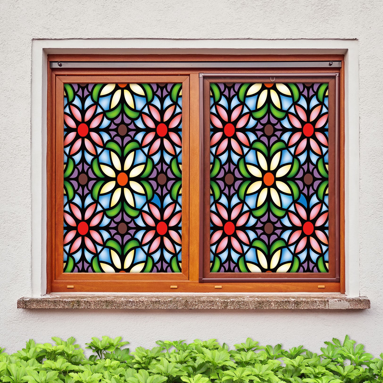 3D Colored Flower 296 Window Film Print Sticker Cling Stained Glass UV Block