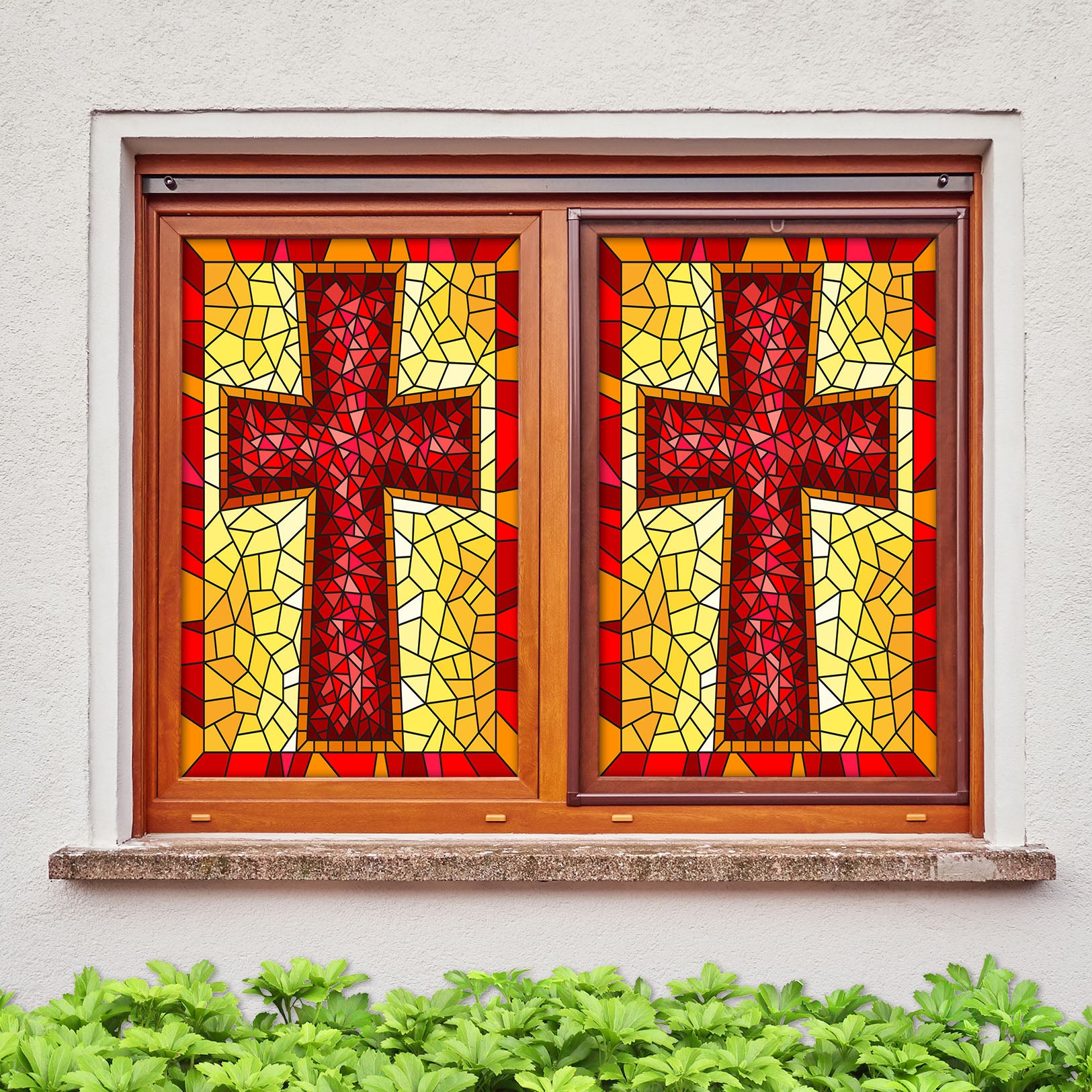 3D Red Cross 228 Window Film Print Sticker Cling Stained Glass UV Block