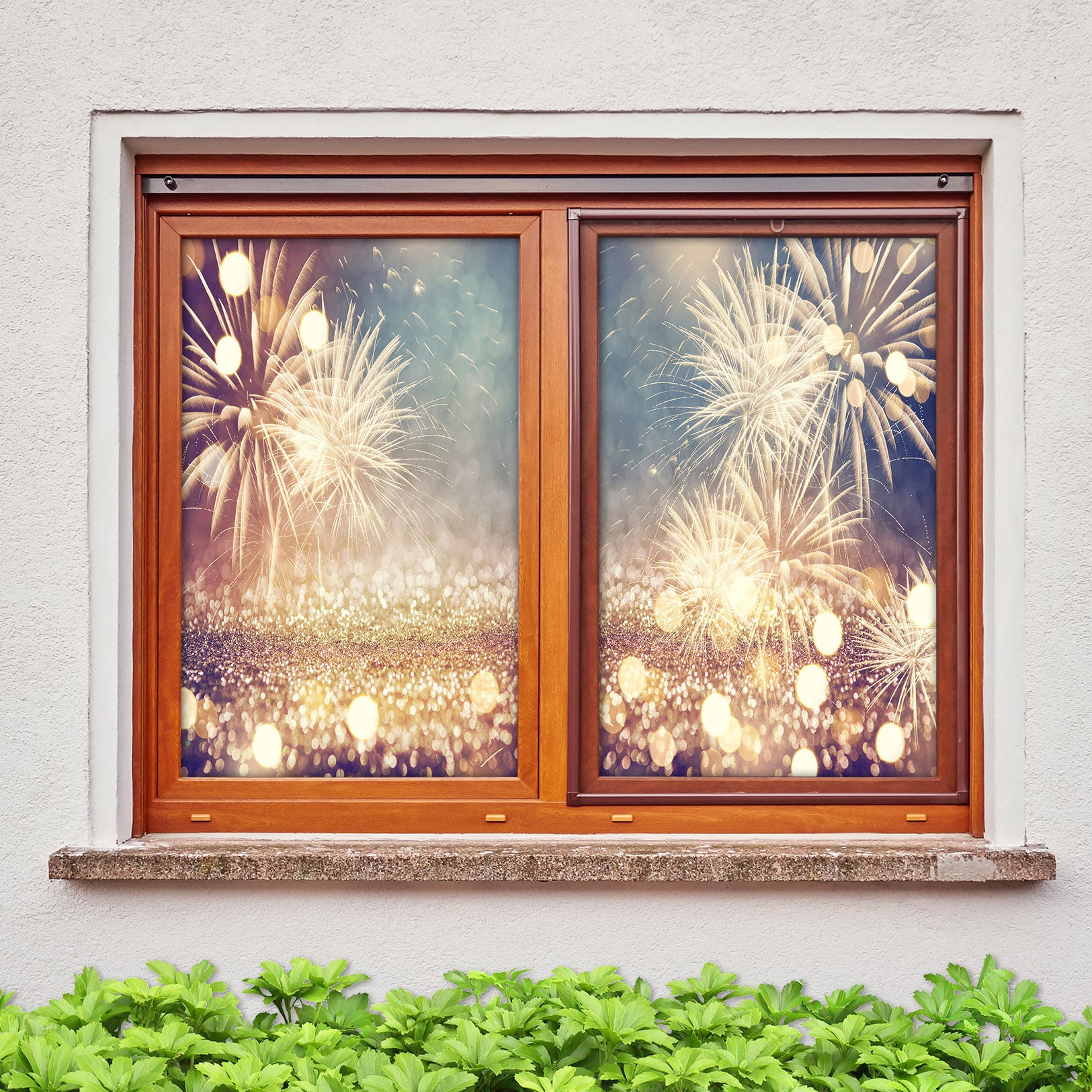 3D Fireworks 31047 Christmas Window Film Print Sticker Cling Stained Glass Xmas