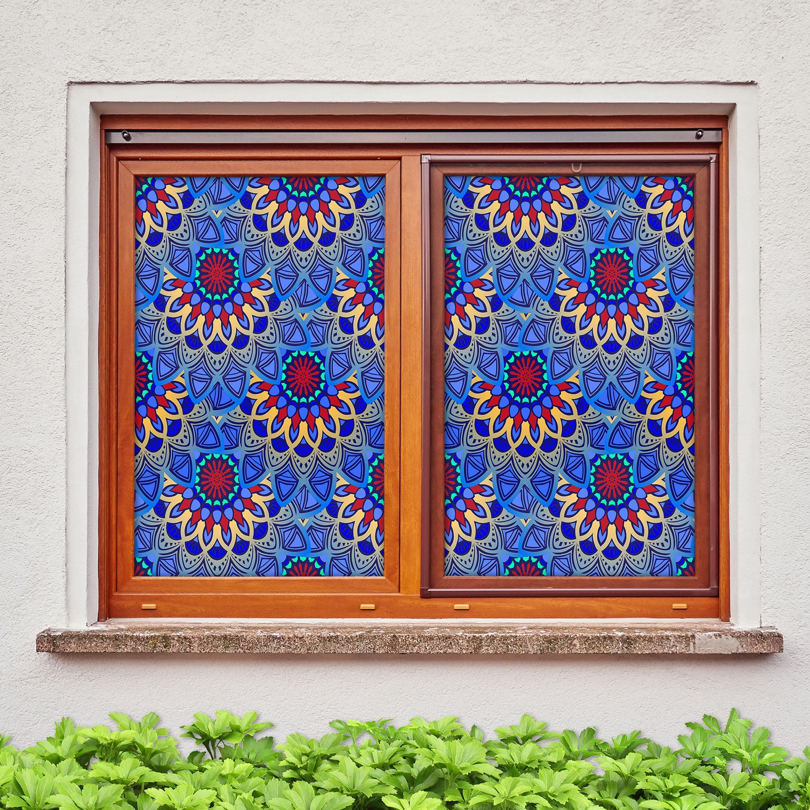 3D Blue Pattern 174 Window Film Print Sticker Cling Stained Glass UV Block