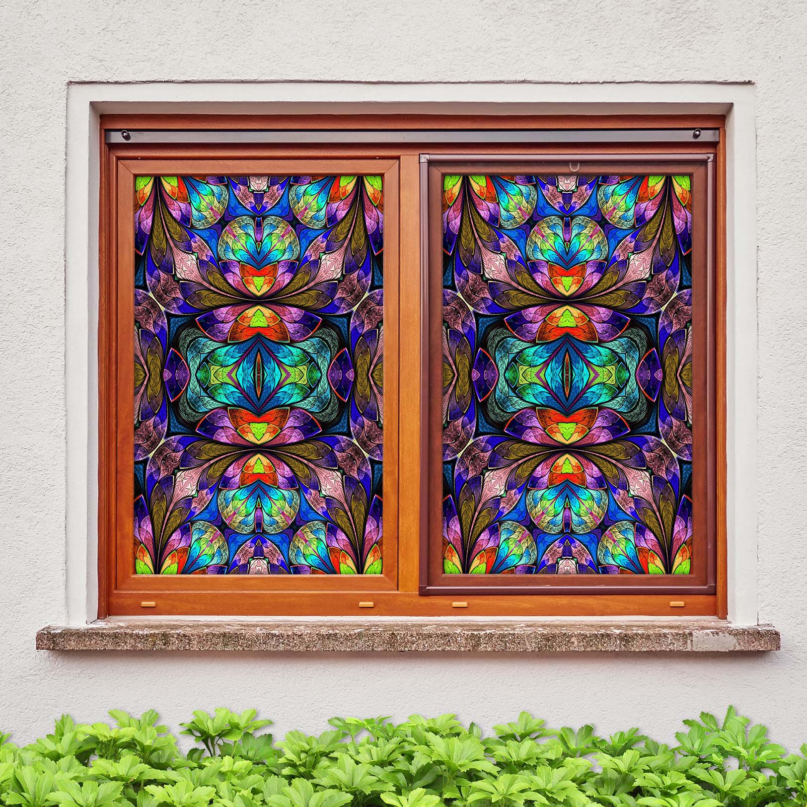 3D Symmetrical Pattern Flowers 033 Window Film Print Sticker Cling Stained Glass UV Block