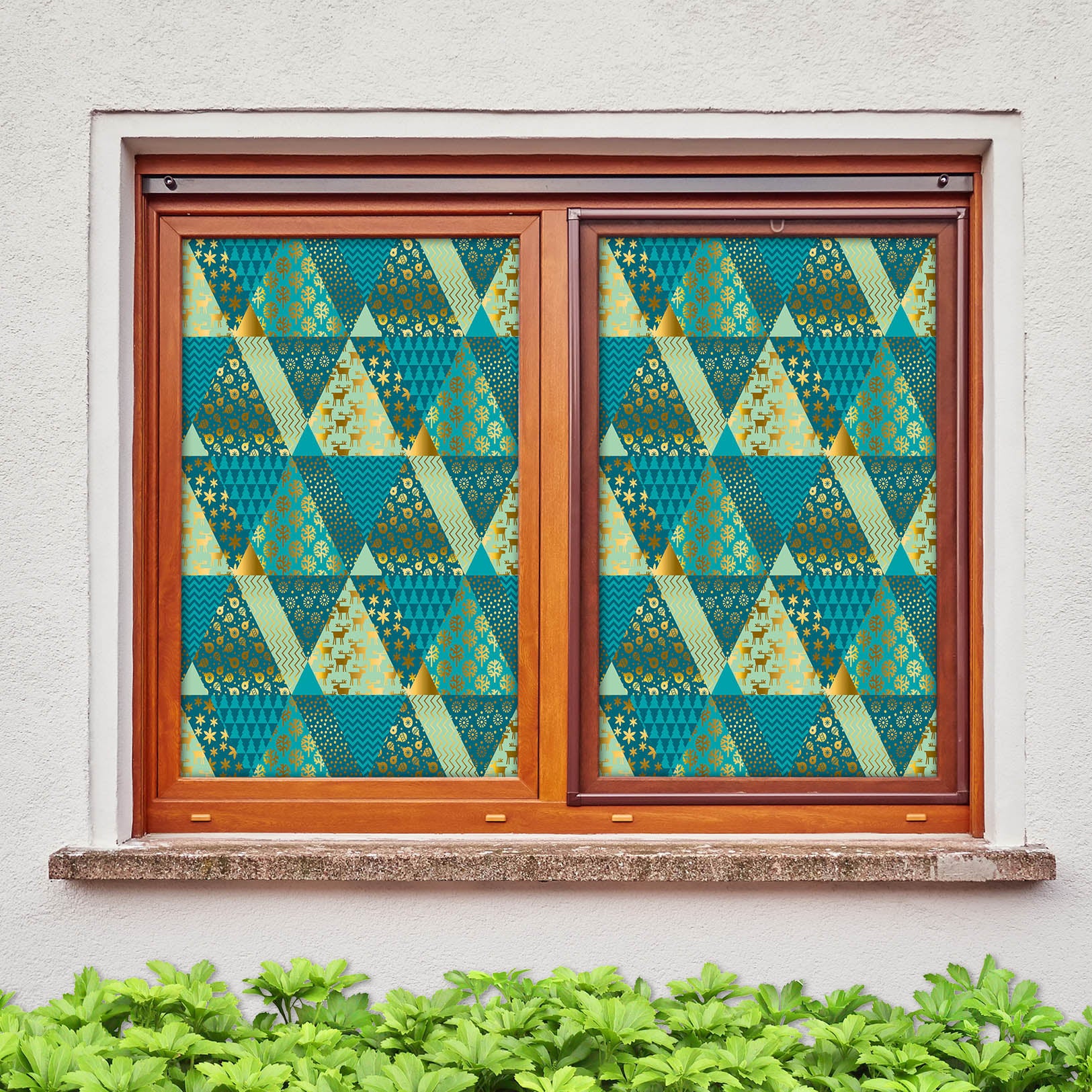 3D Green Triangle Pattern 30061 Christmas Window Film Print Sticker Cling Stained Glass Xmas