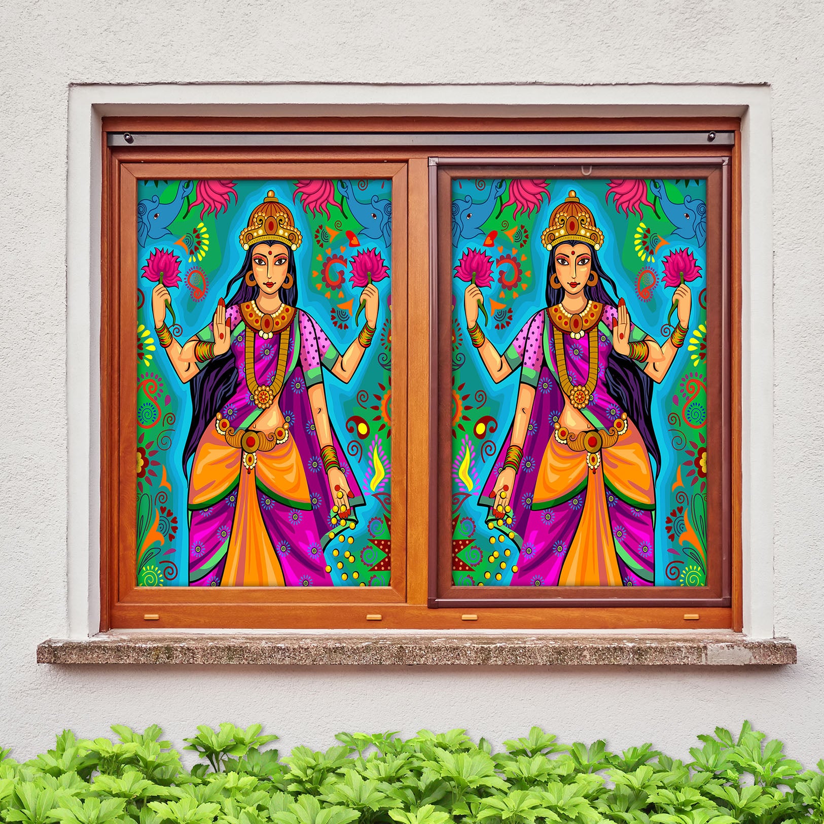 3D Indian Woman 166 Window Film Print Sticker Cling Stained Glass UV Block