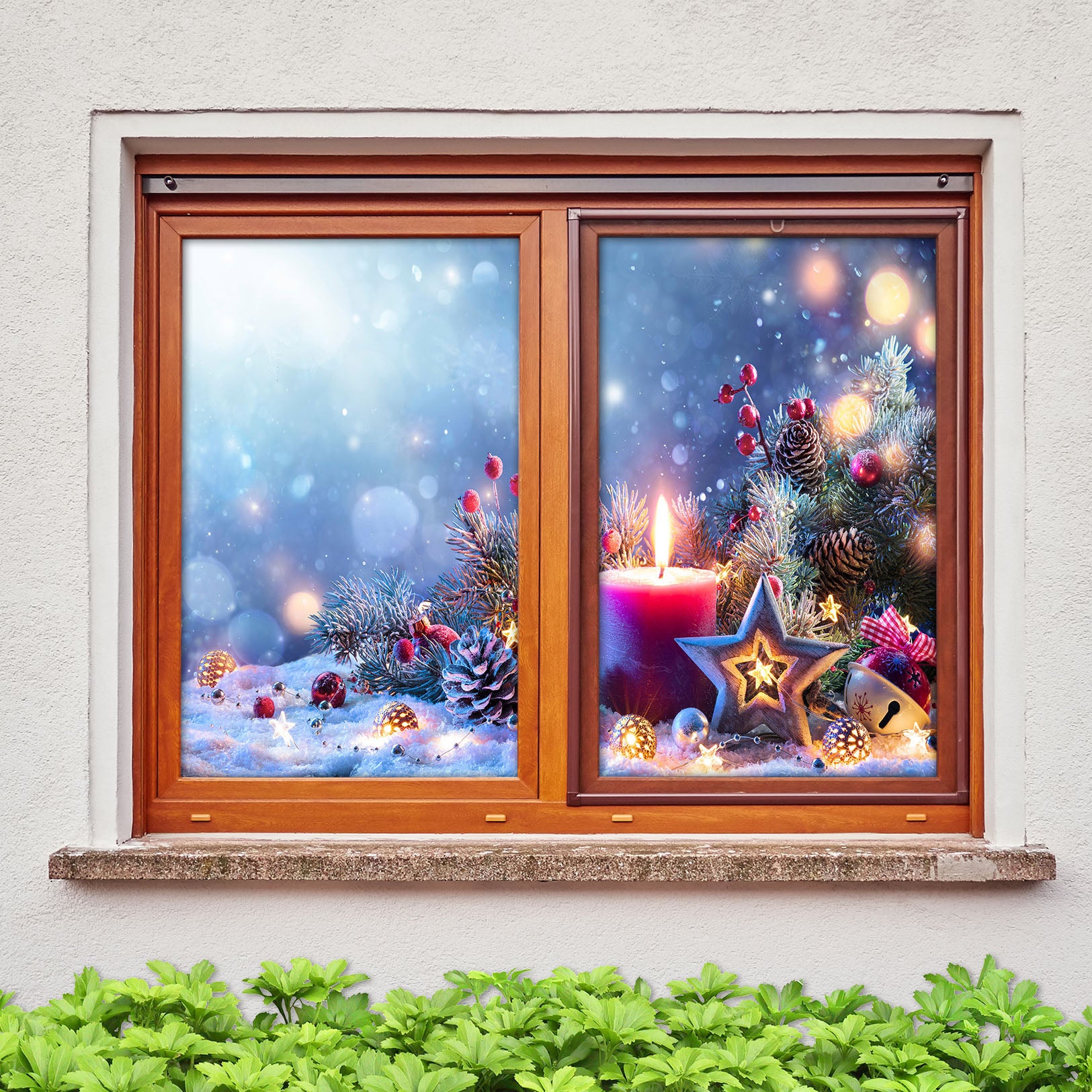 3D Candle Five-Pointed Star 31094 Christmas Window Film Print Sticker Cling Stained Glass Xmas