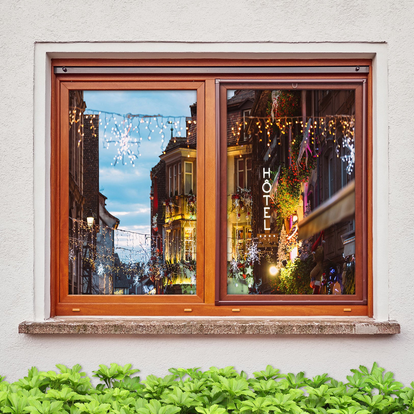 3D Building 30035 Christmas Window Film Print Sticker Cling Stained Glass Xmas