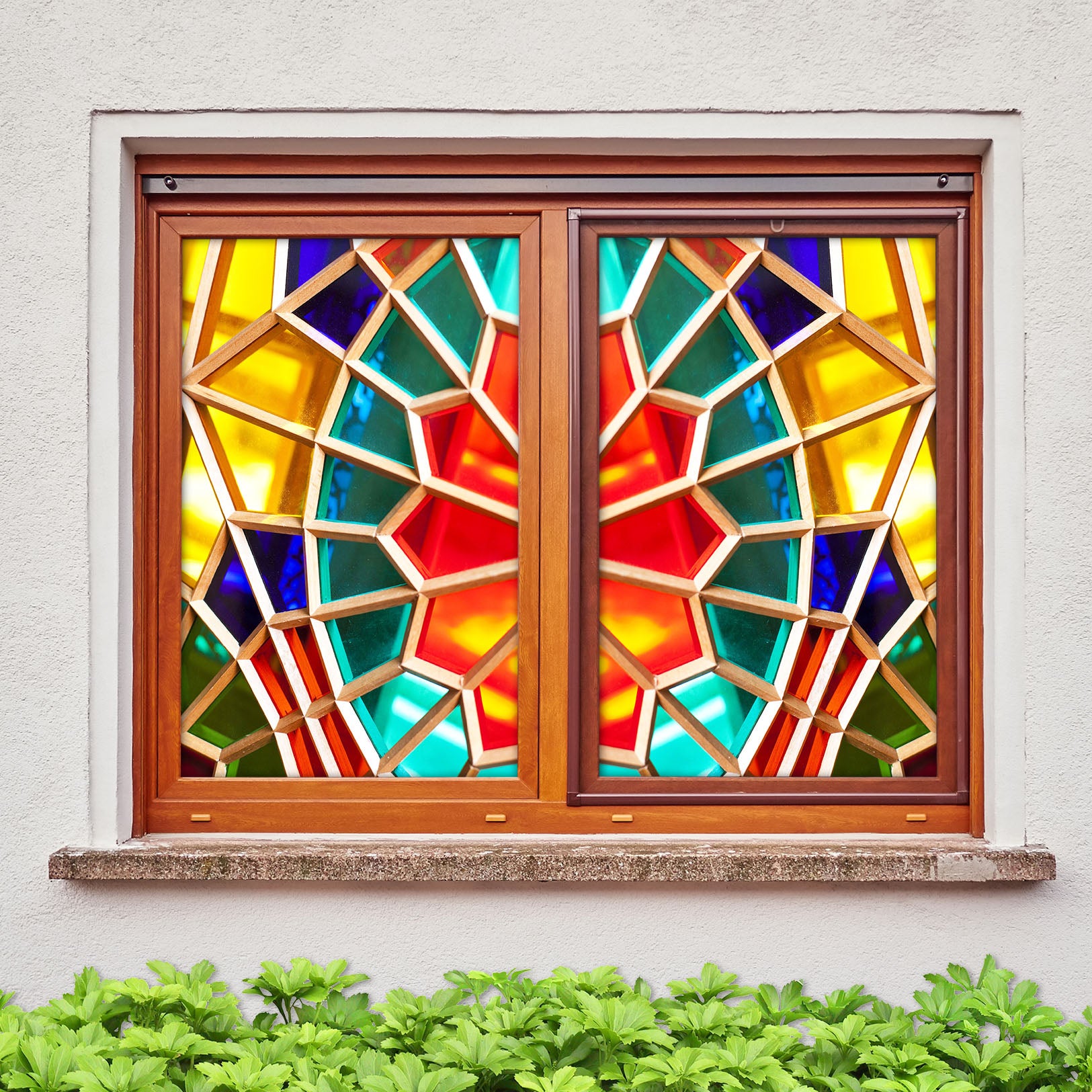 3D Golden Floral Pattern 261 Window Film Print Sticker Cling Stained Glass UV Block