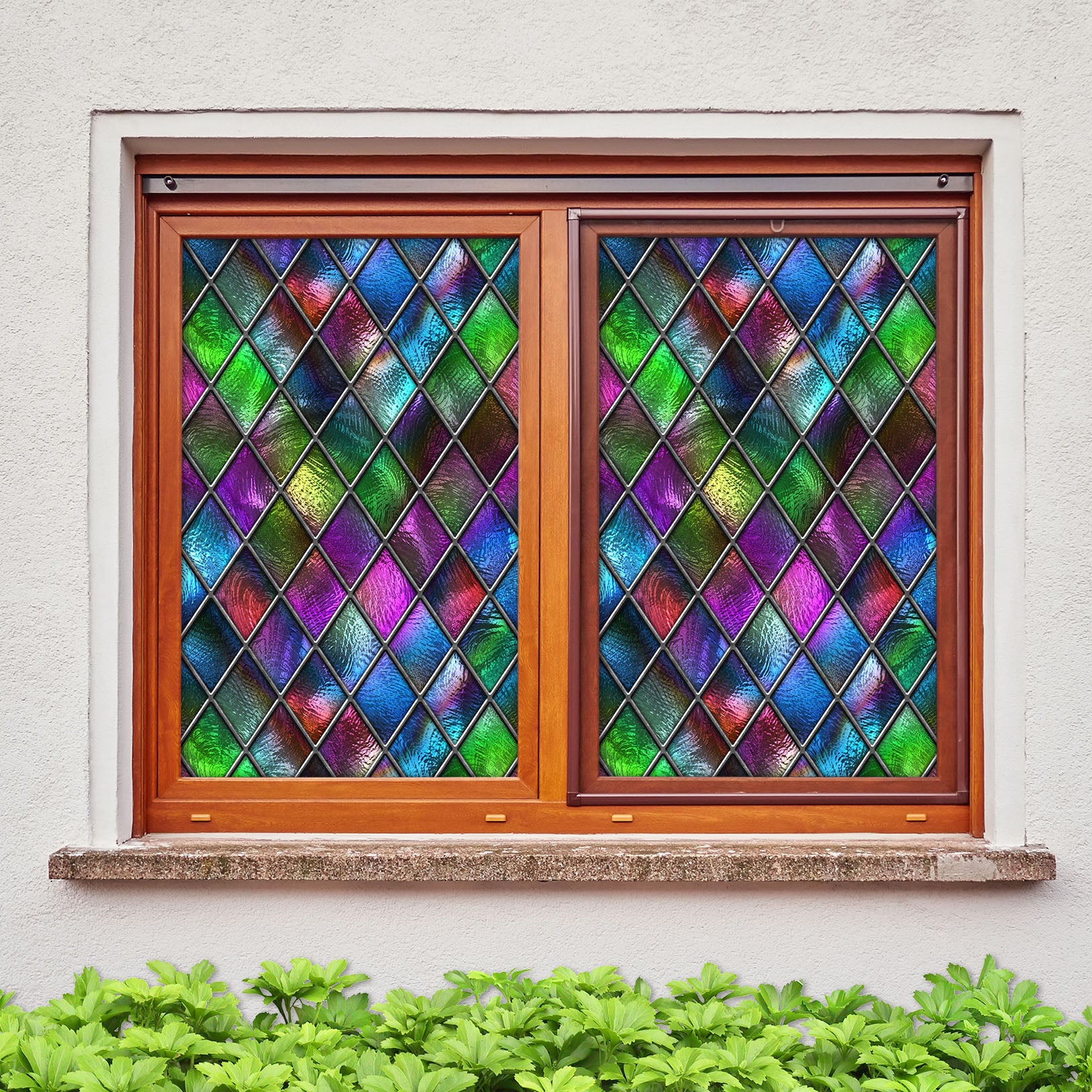 3D Colored Diamond 459 Window Film Print Sticker Cling Stained Glass UV Block
