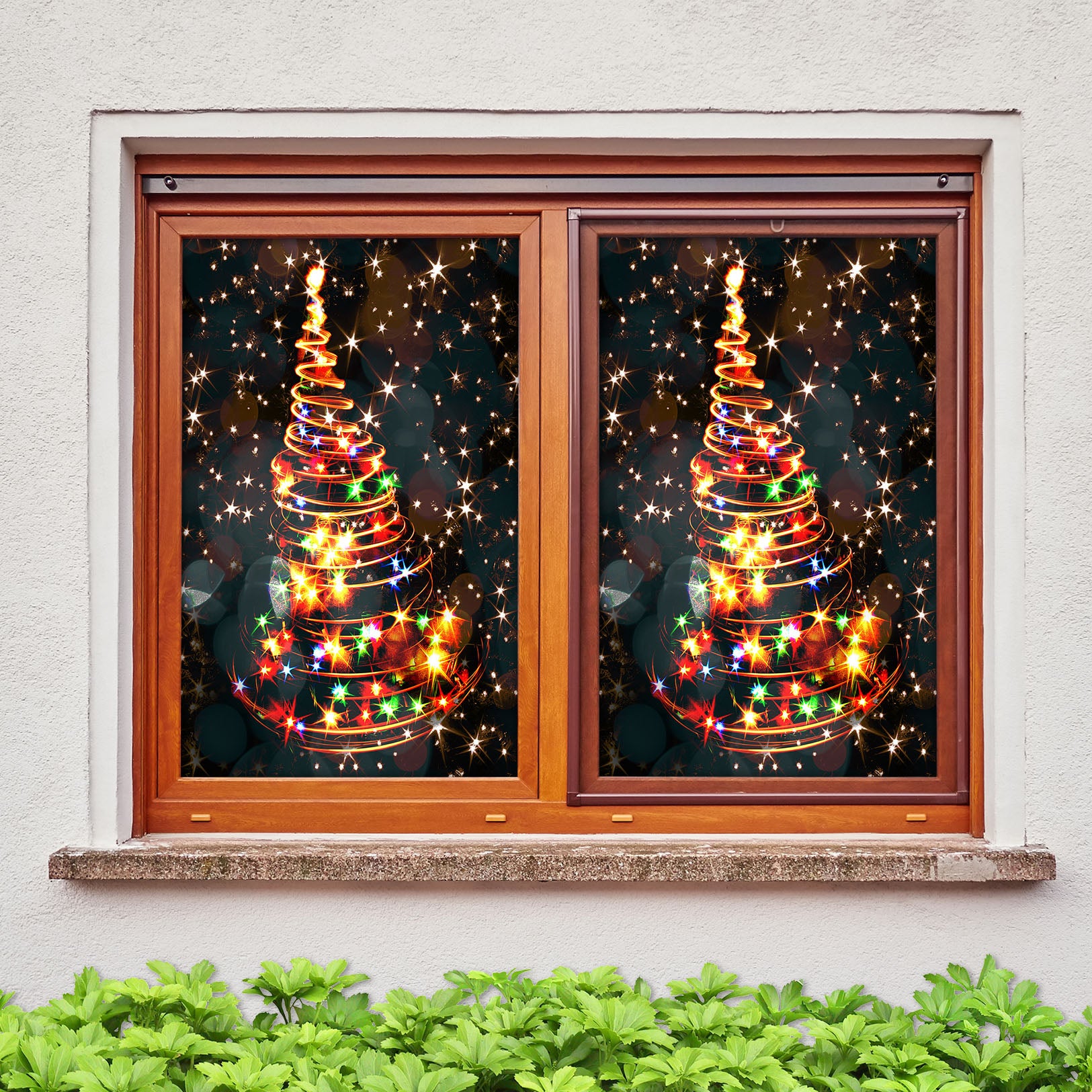 3D Color Lights Christmas Tree 31064 Christmas Window Film Print Sticker Cling Stained Glass Xmas