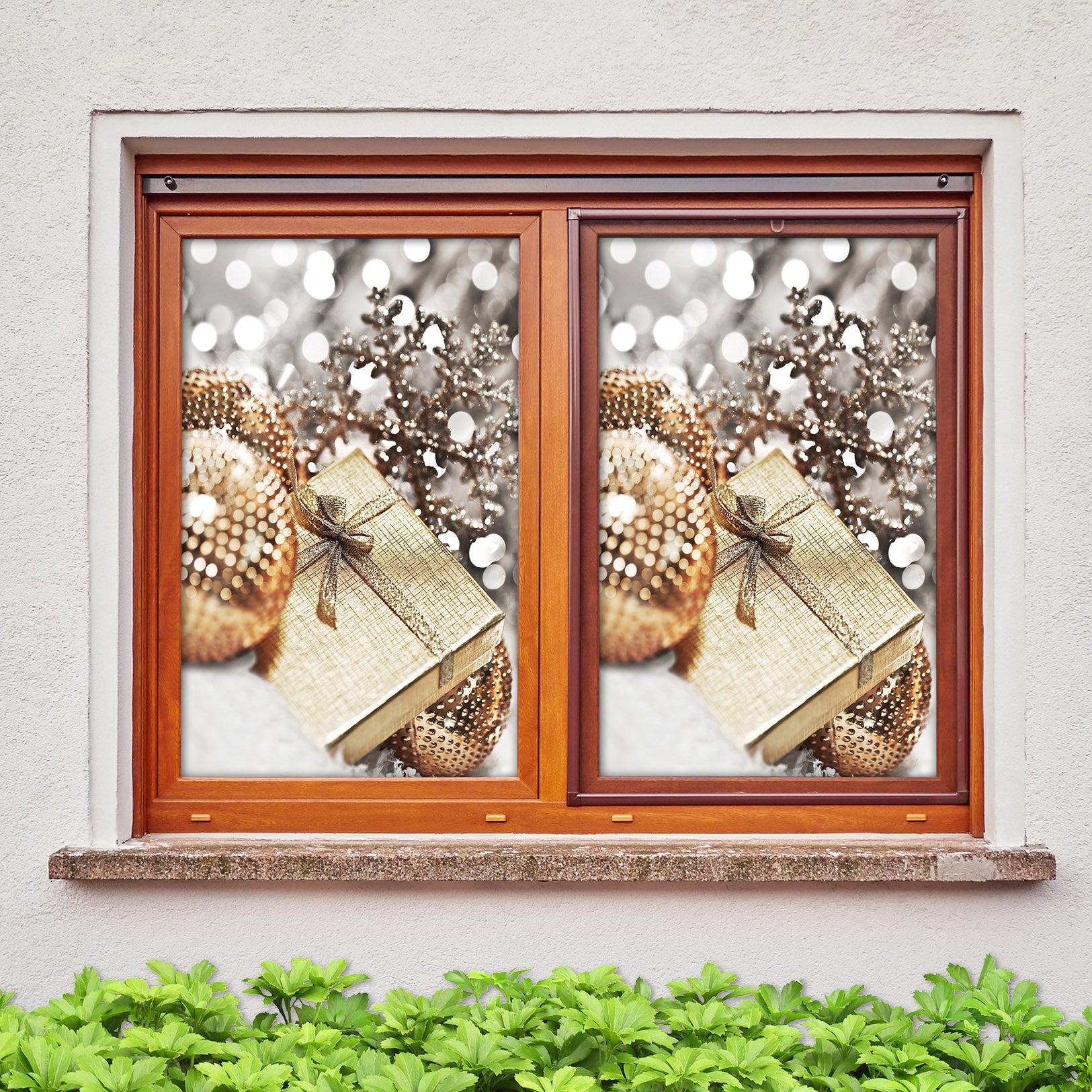 3D Golden Gift 30005 Christmas Window Film Print Sticker Cling Stained Glass Xmas