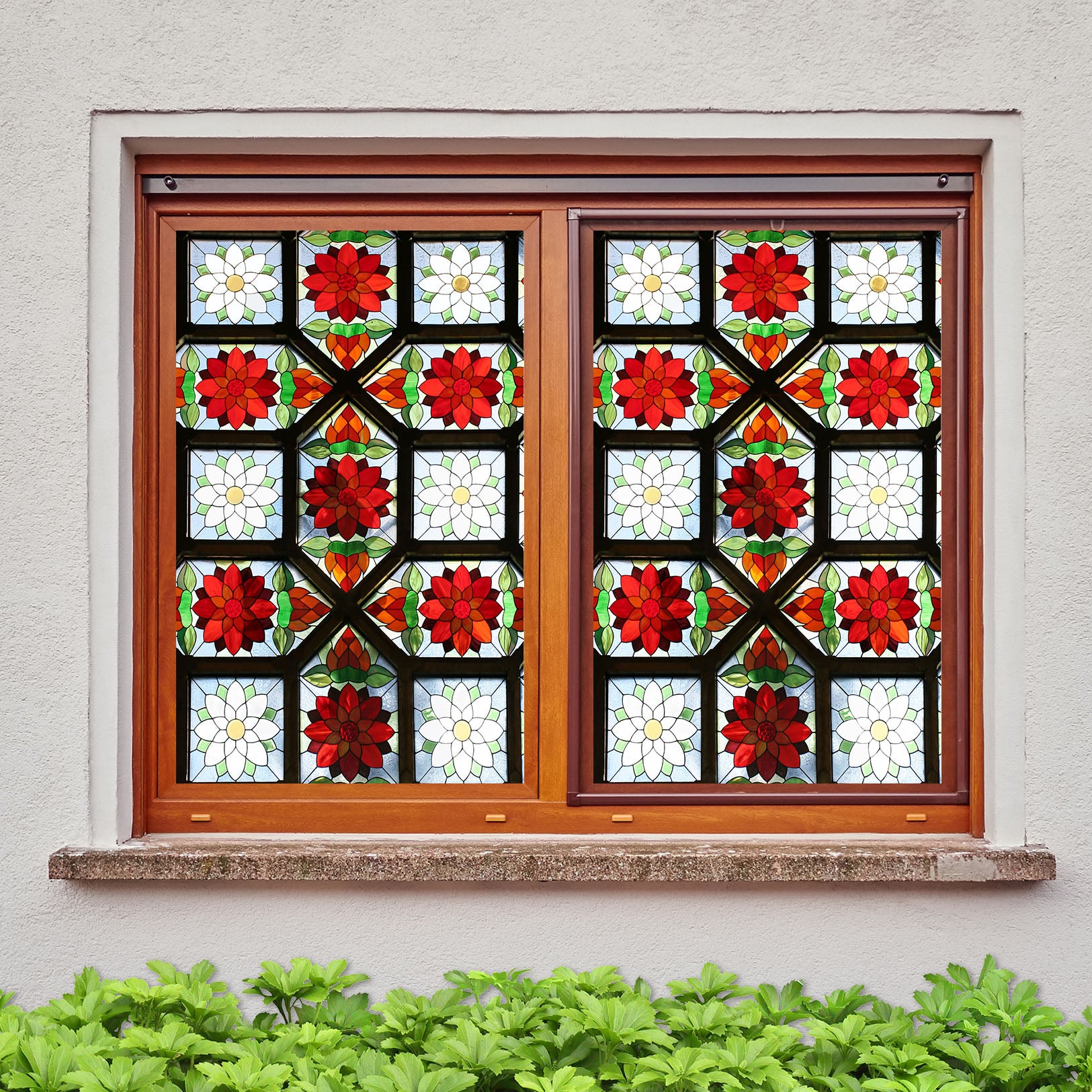 3D Red Lotus Pattern 257 Window Film Print Sticker Cling Stained Glass UV Block