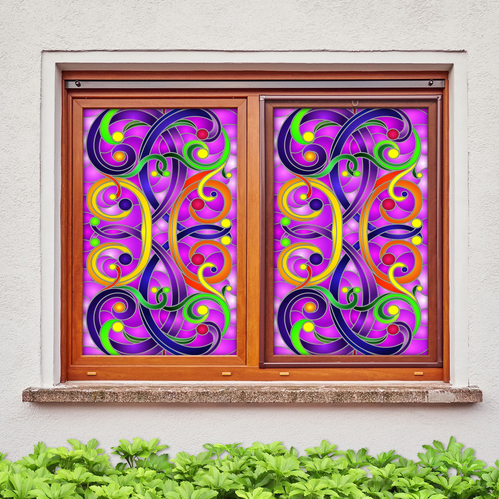 3D Purple Bend 151 Window Film Print Sticker Cling Stained Glass UV Block