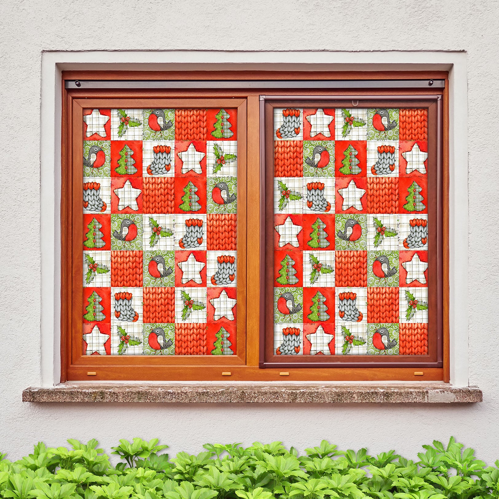3D Christmas Square Pattern 30033 Christmas Window Film Print Sticker Cling Stained Glass Xmas
