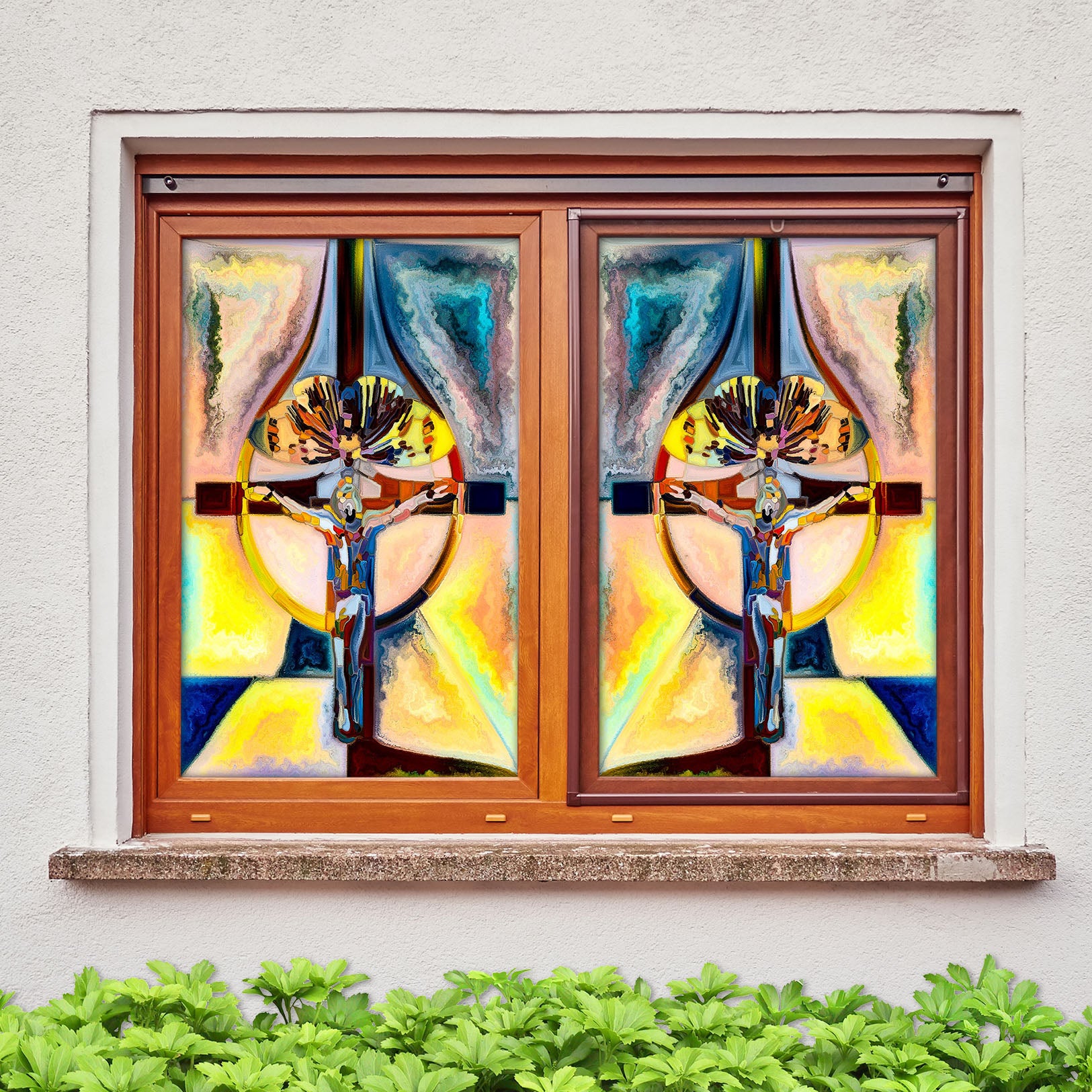 3D Cross Pattern 247 Window Film Print Sticker Cling Stained Glass UV Block