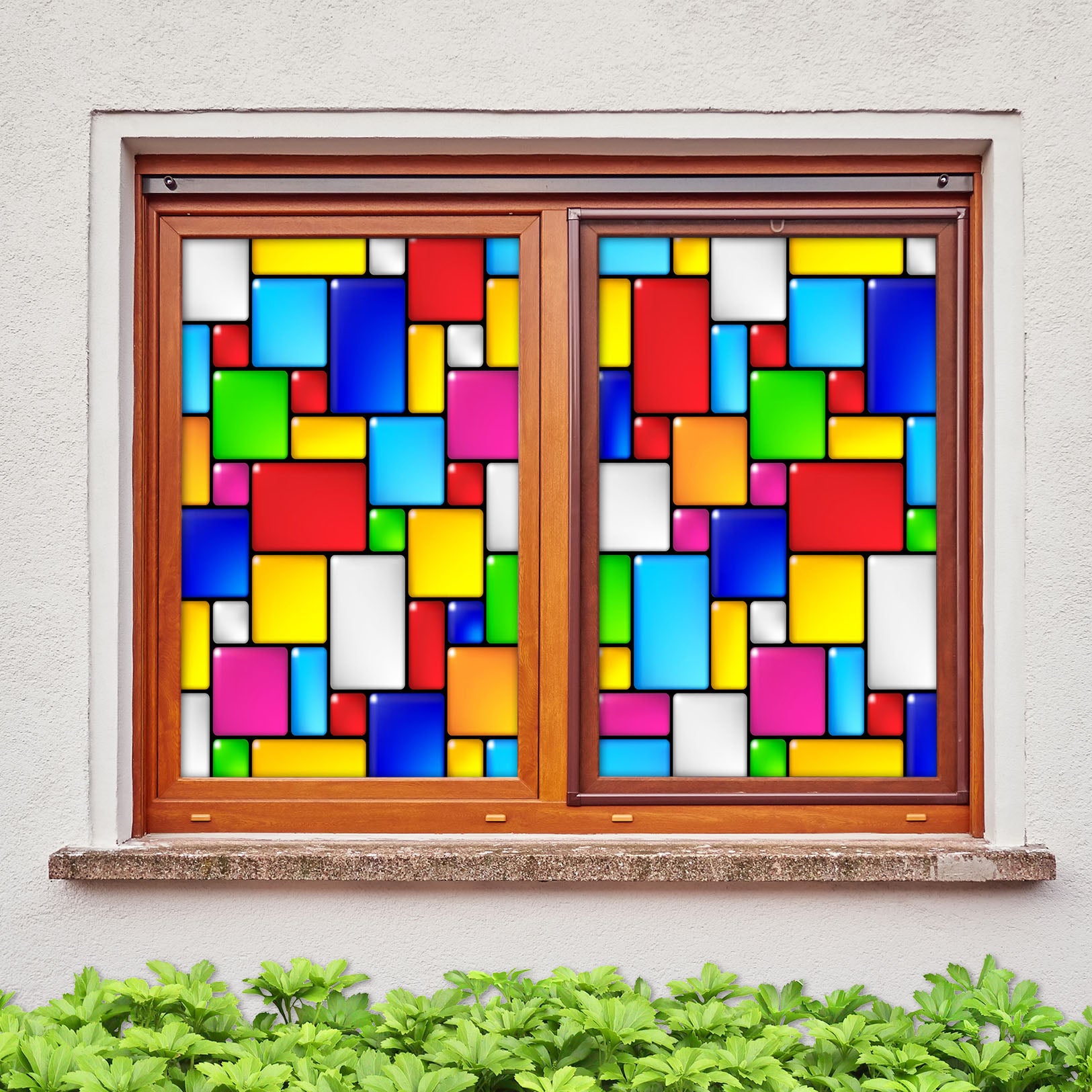 3D Colored Squares 254 Window Film Print Sticker Cling Stained Glass UV Block