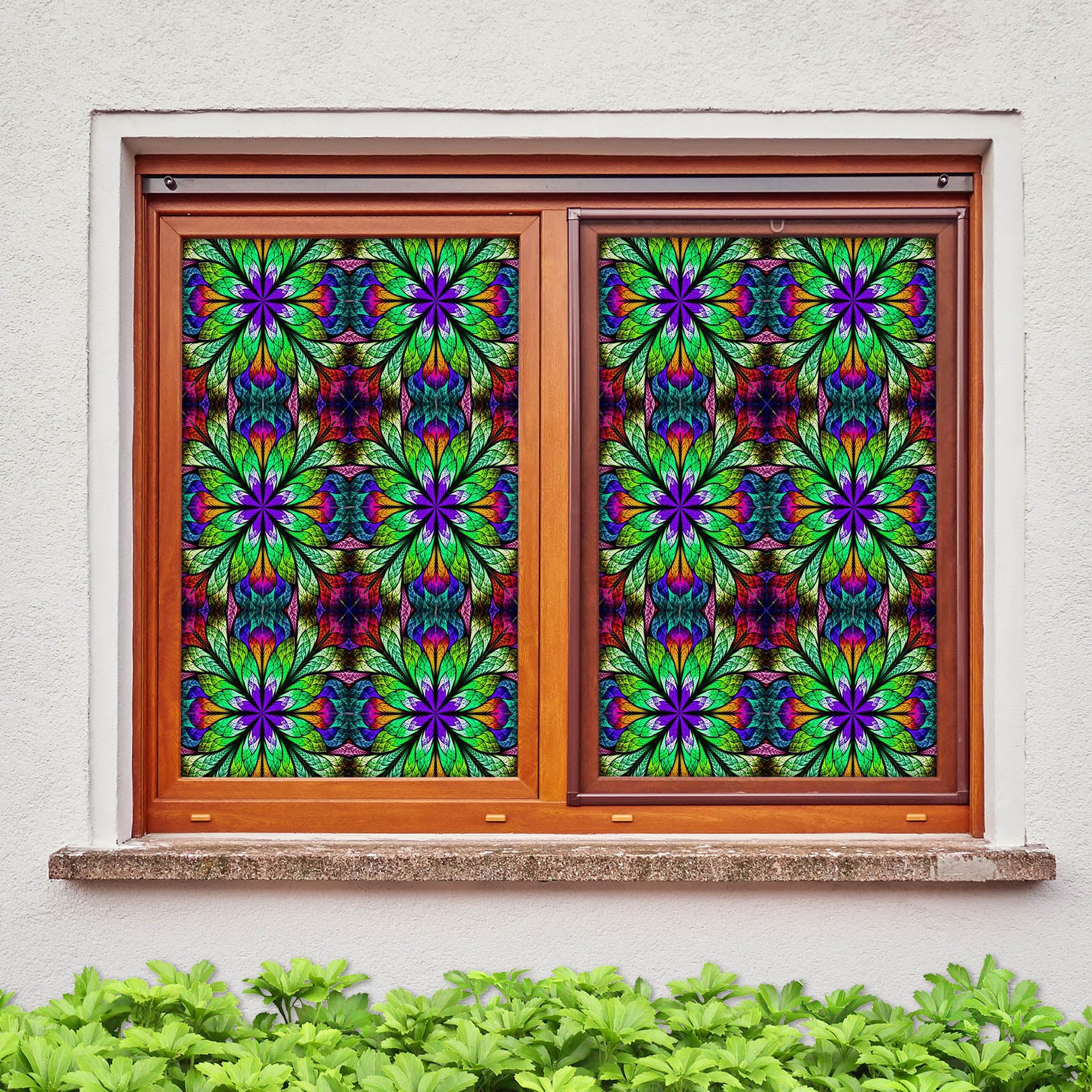 3D Green Blooming Flower 282 Window Film Print Sticker Cling Stained Glass UV Block