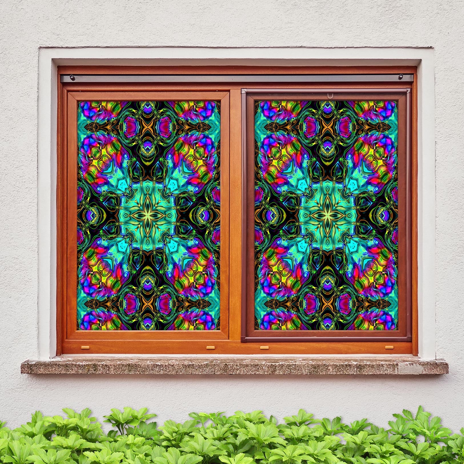3D Green Art Pattern 190 Window Film Print Sticker Cling Stained Glass UV Block