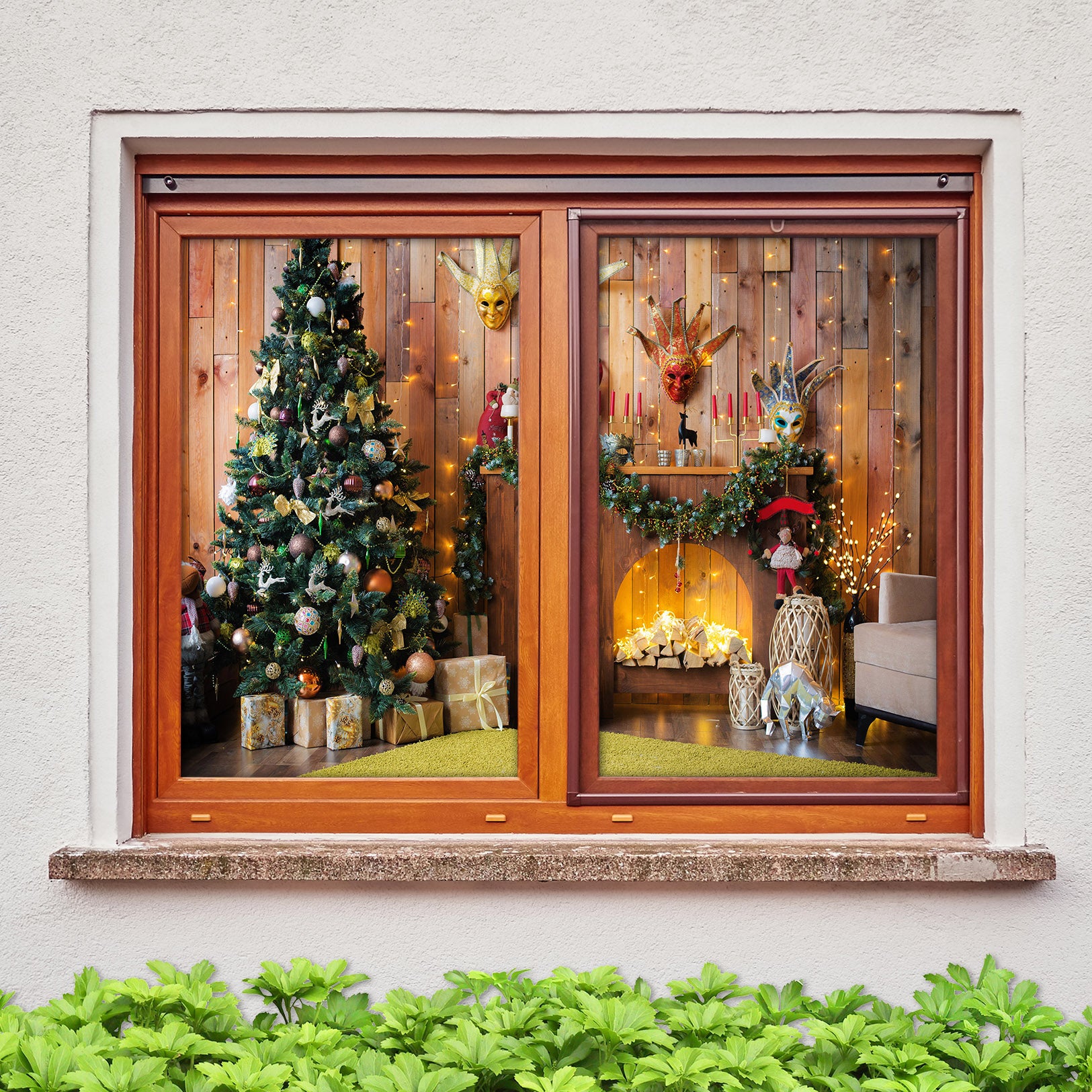 3D Christmas Tree Fireplace 30073 Christmas Window Film Print Sticker Cling Stained Glass Xmas