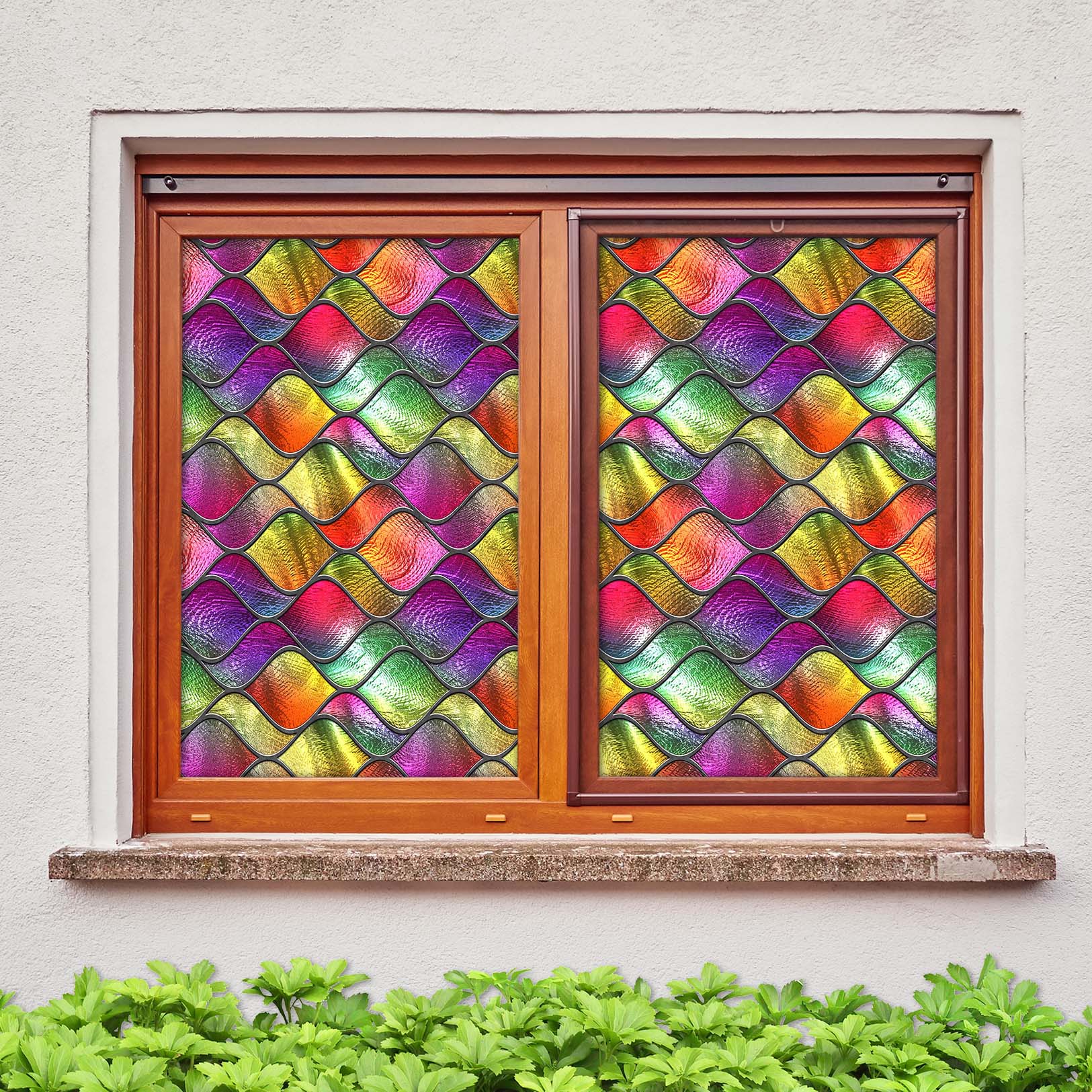 3D Diamond Wave 146 Window Film Print Sticker Cling Stained Glass UV Block