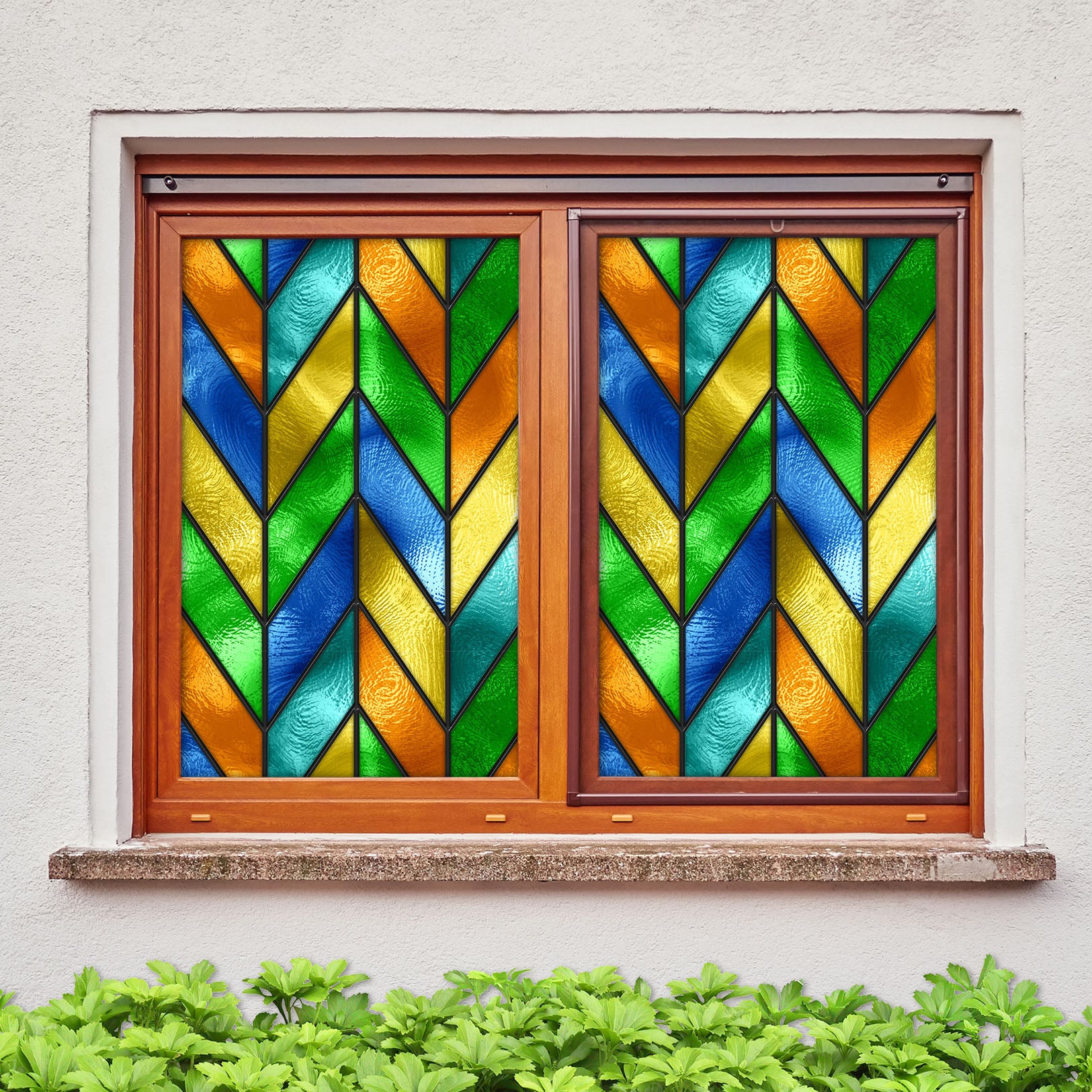 3D Green Wave 115 Window Film Print Sticker Cling Stained Glass UV Block