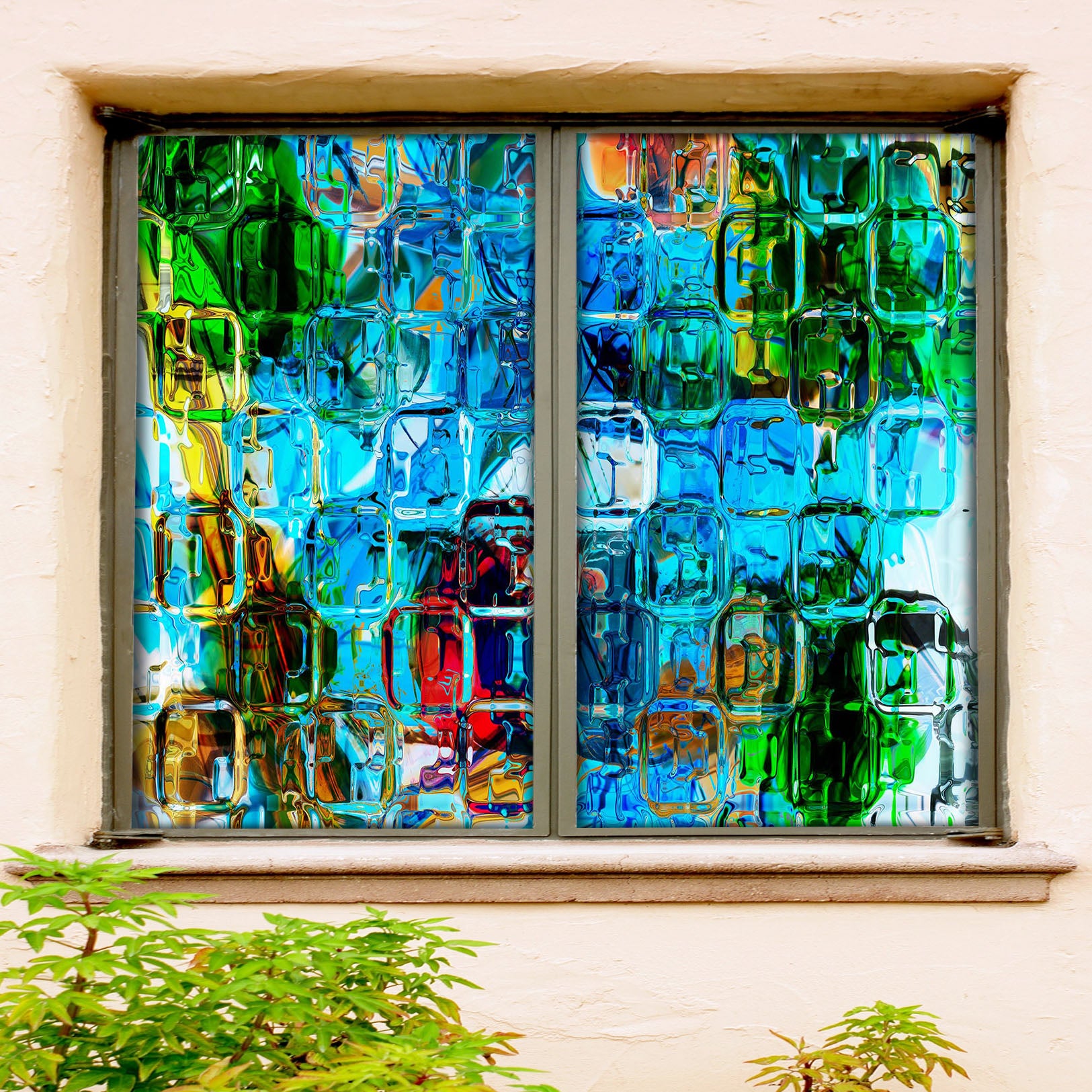 3D Blue Ice Cube 127 Window Film Print Sticker Cling Stained Glass UV Block