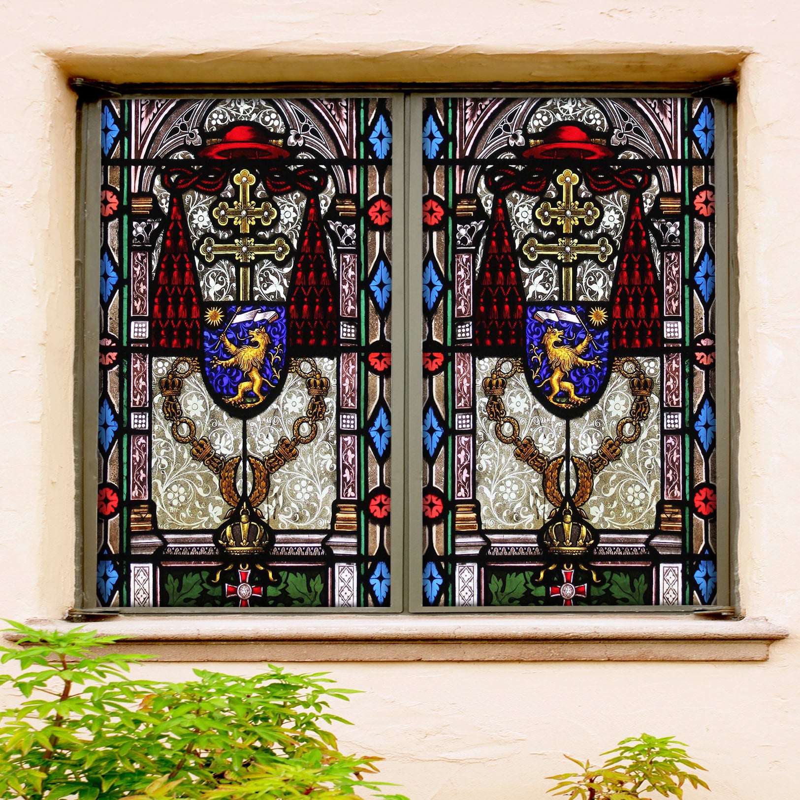 3D Golden Lion 217 Window Film Print Sticker Cling Stained Glass UV Block