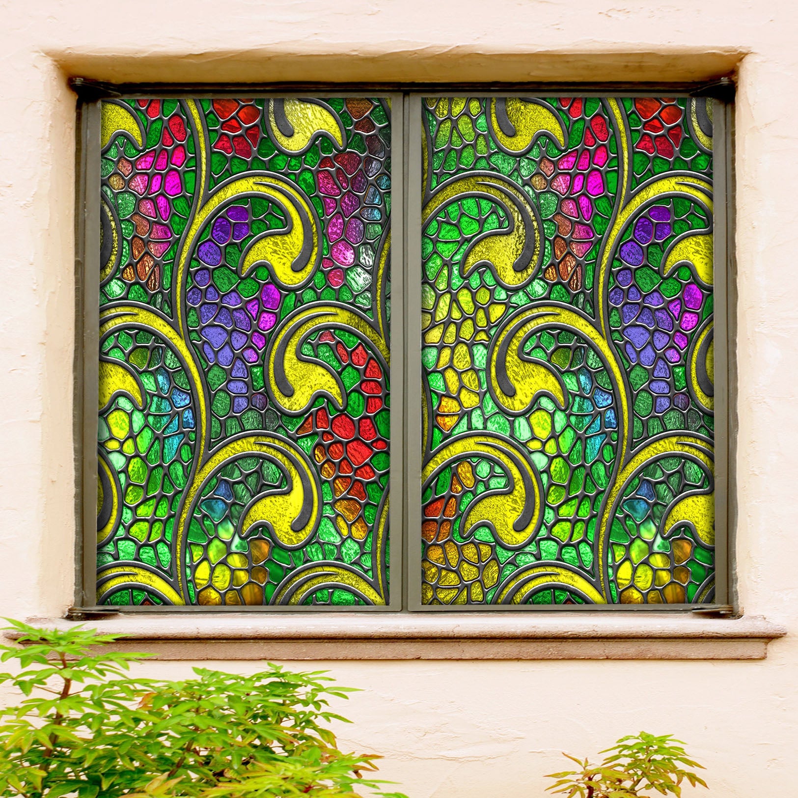 3D Green Leaf 124 Window Film Print Sticker Cling Stained Glass UV Block