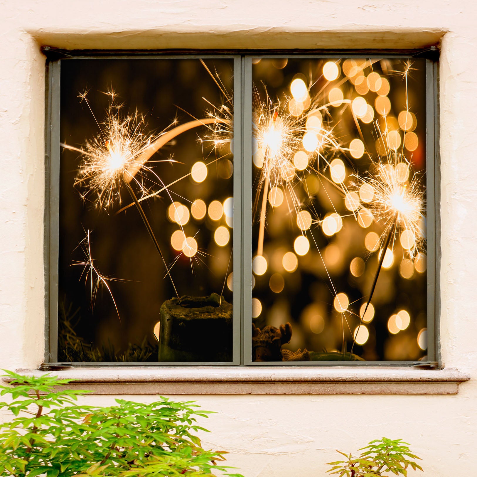 3D Fireworks Light 392 Window Film Print Sticker Cling Stained Glass UV Block