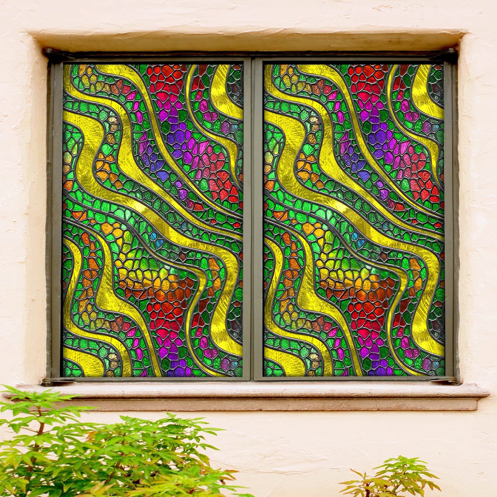 3D Yellow Waves 200 Window Film Print Sticker Cling Stained Glass UV Block