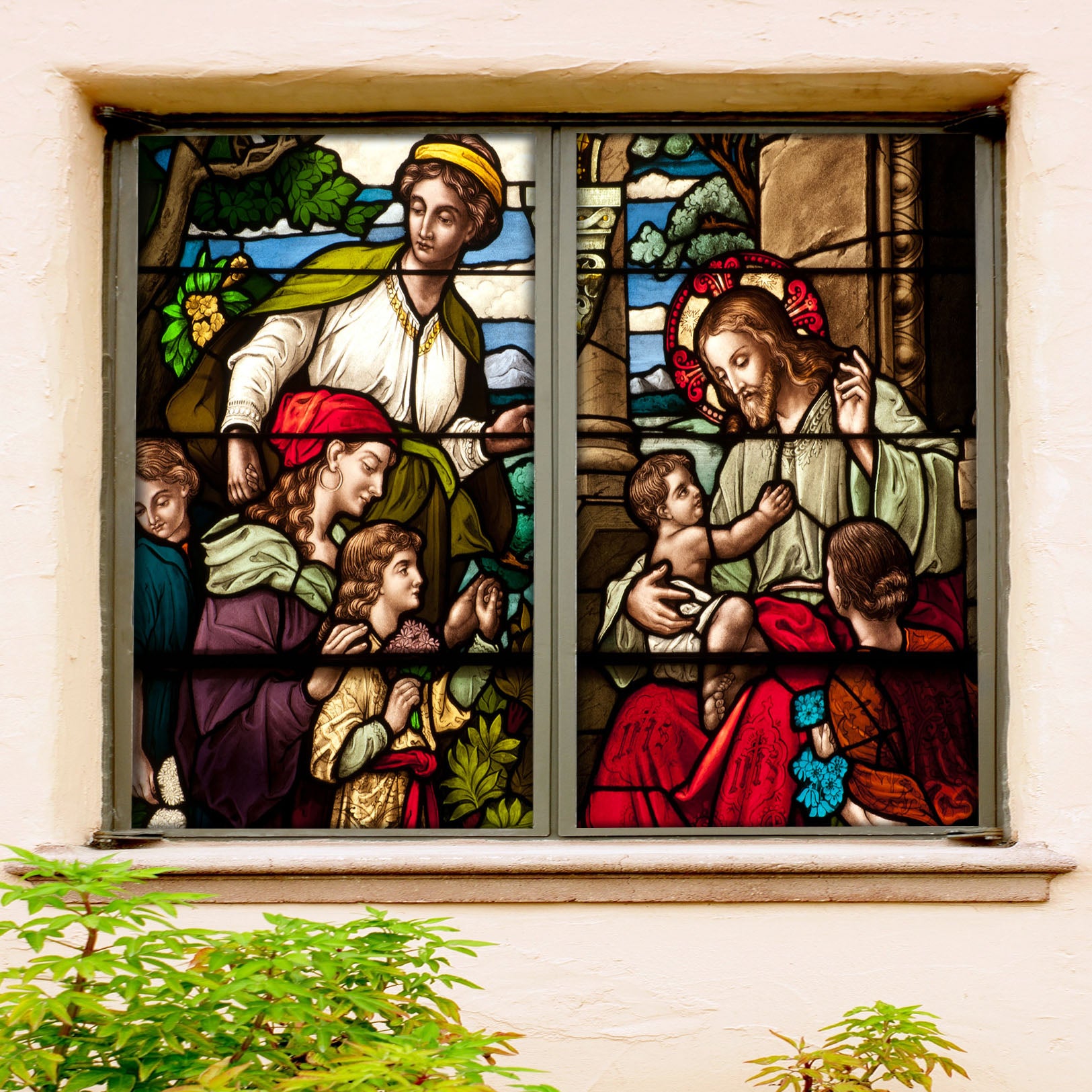 3D Extended Family 129 Window Film Print Sticker Cling Stained Glass UV Block