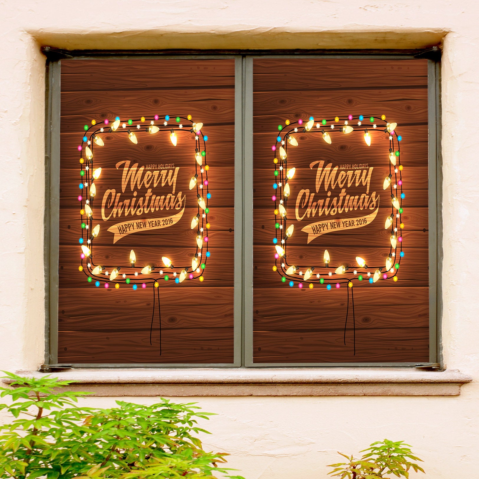 3D Merry Christmas String Lights 30024 Christmas Window Film Print Sticker Cling Stained Glass Xmas
