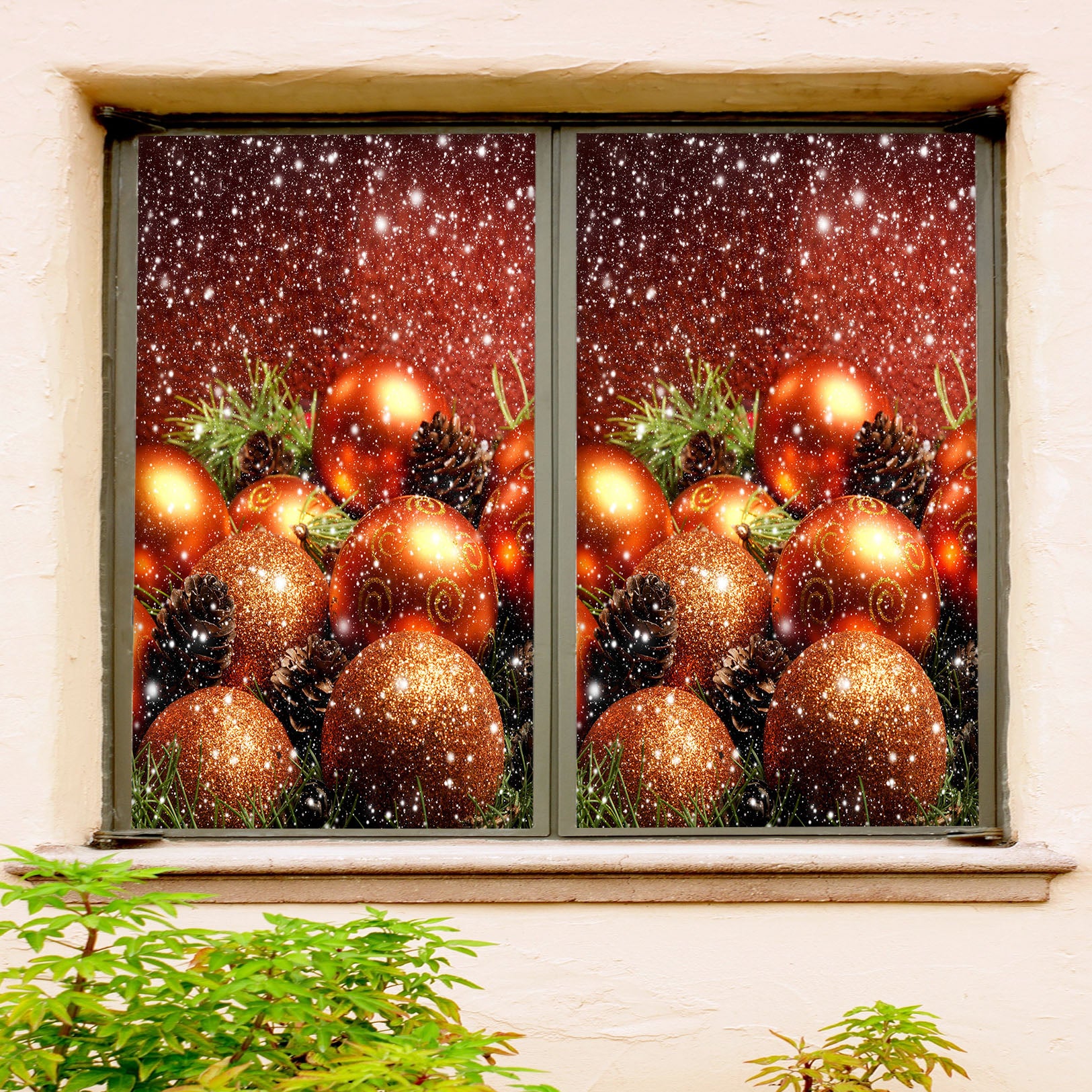 3D Golden Ball 31009 Christmas Window Film Print Sticker Cling Stained Glass Xmas