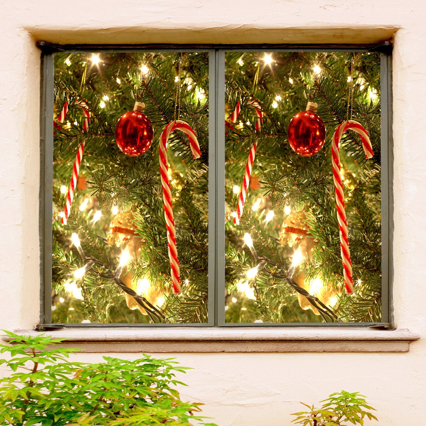 3D Candy Cane Pendant 30064 Christmas Window Film Print Sticker Cling Stained Glass Xmas