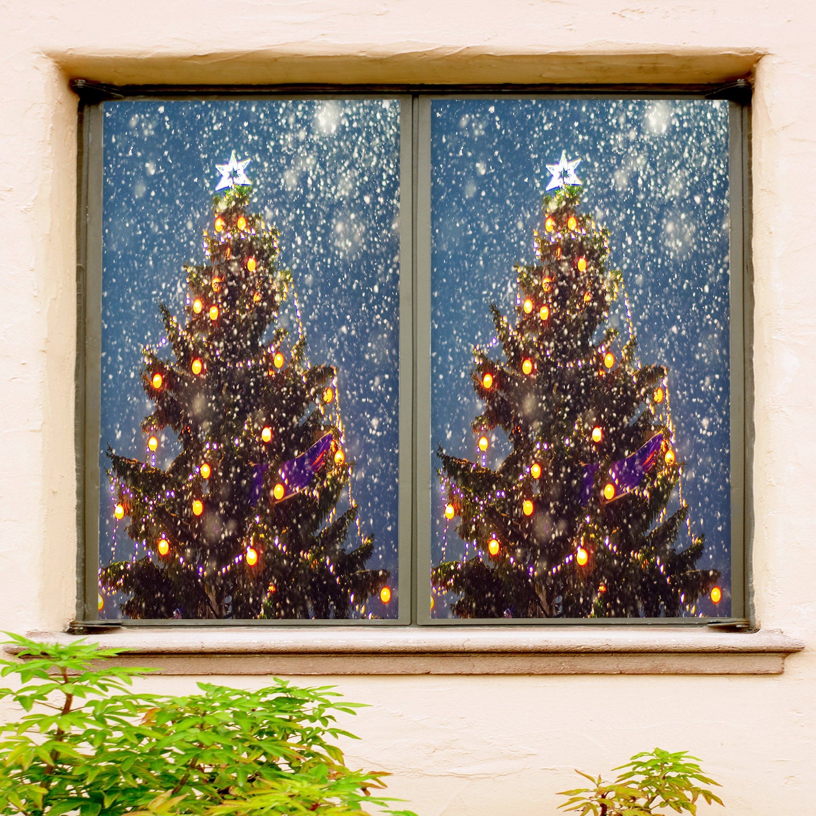 3D Tree Snow 31068 Christmas Window Film Print Sticker Cling Stained Glass Xmas