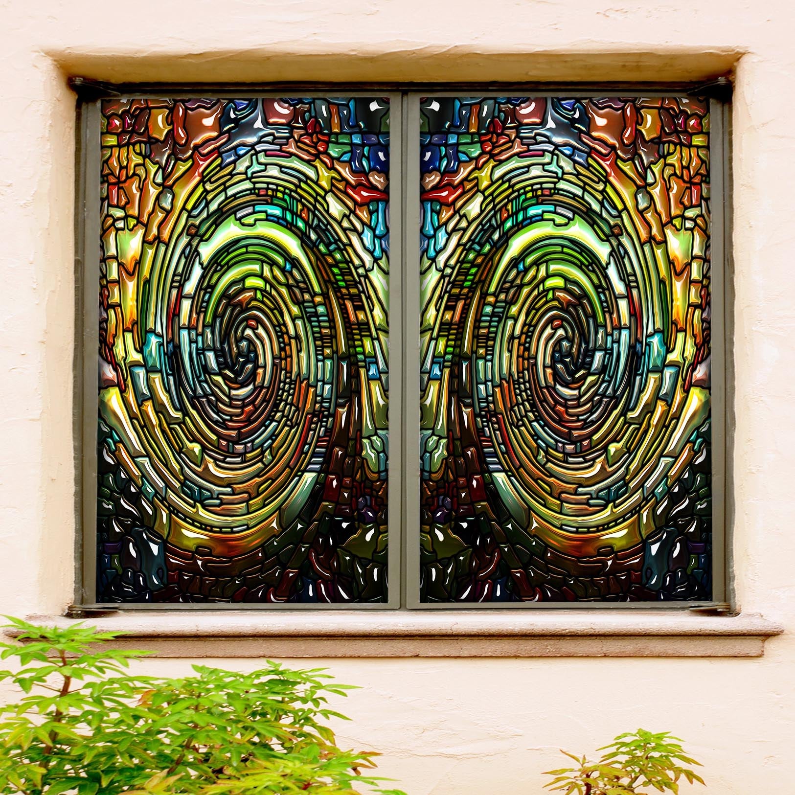 3D Spin Box 194 Window Film Print Sticker Cling Stained Glass UV Block