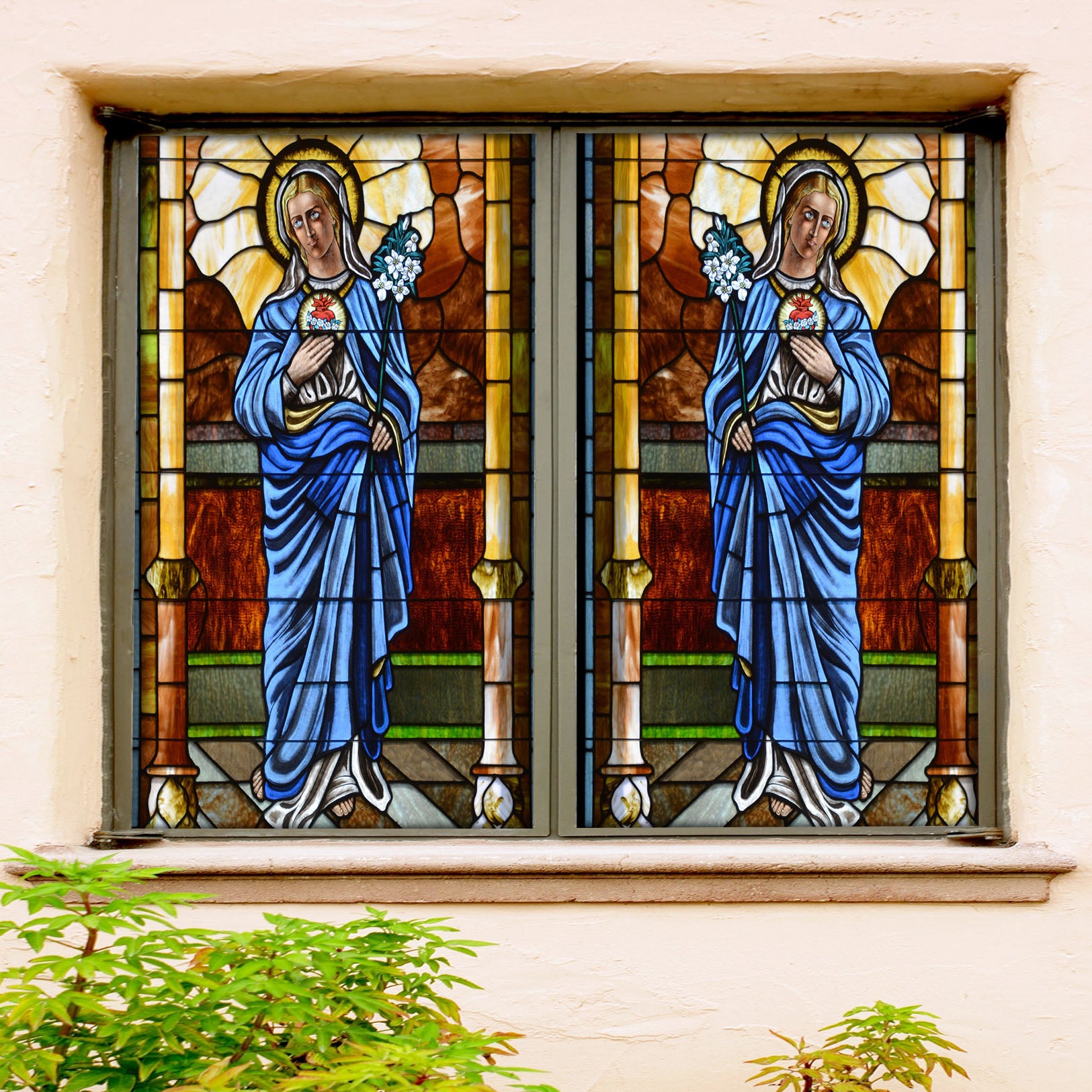 3D Girl Flower 160 Window Film Print Sticker Cling Stained Glass UV Block