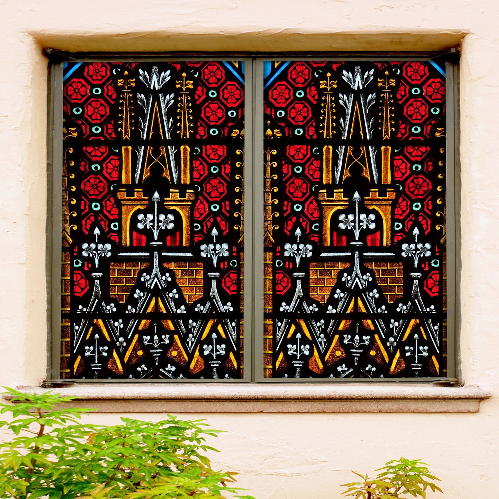 3D Golden Triangle Flower 203 Window Film Print Sticker Cling Stained Glass UV Block