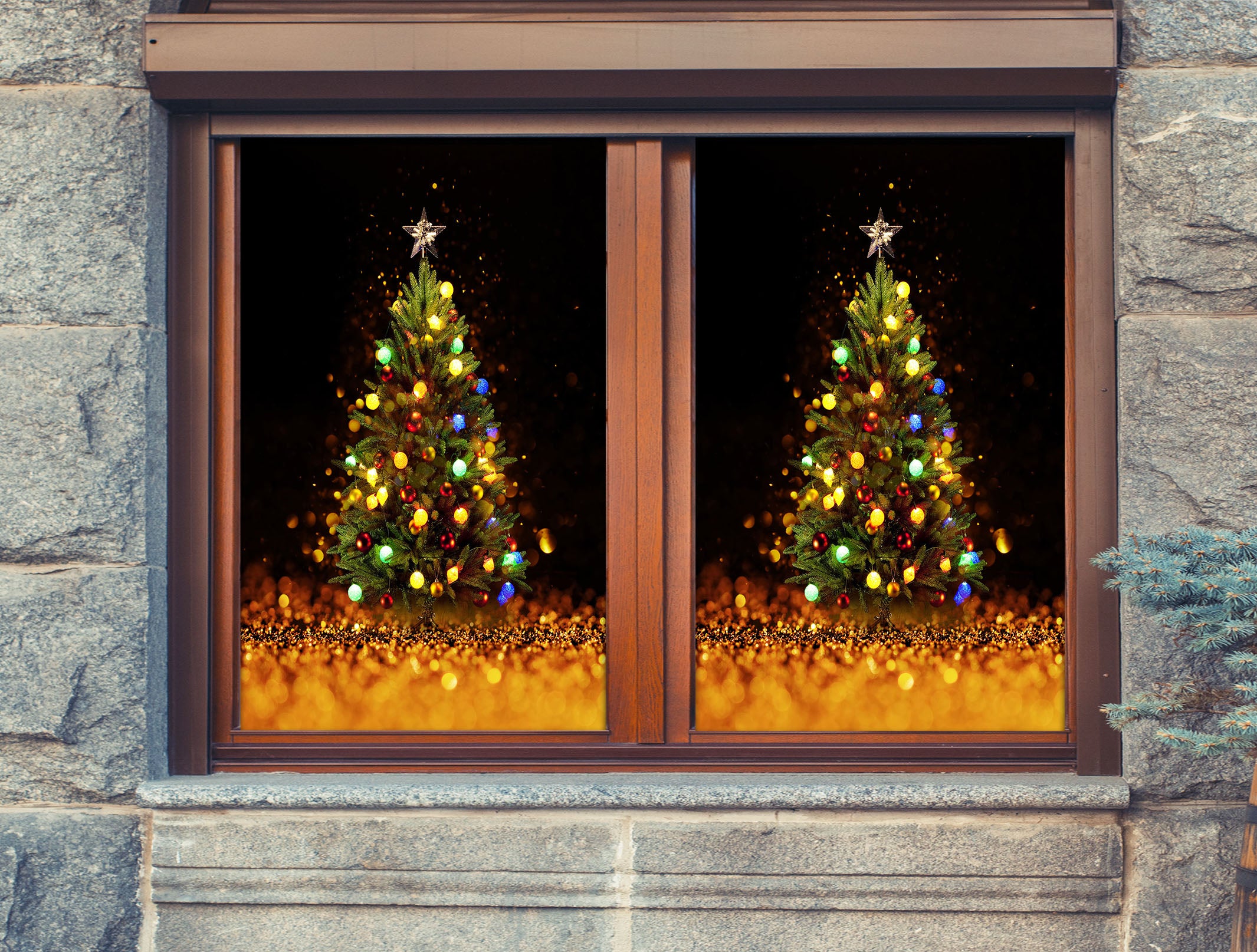 3D Christmas Tree 31032 Christmas Window Film Print Sticker Cling Stained Glass Xmas