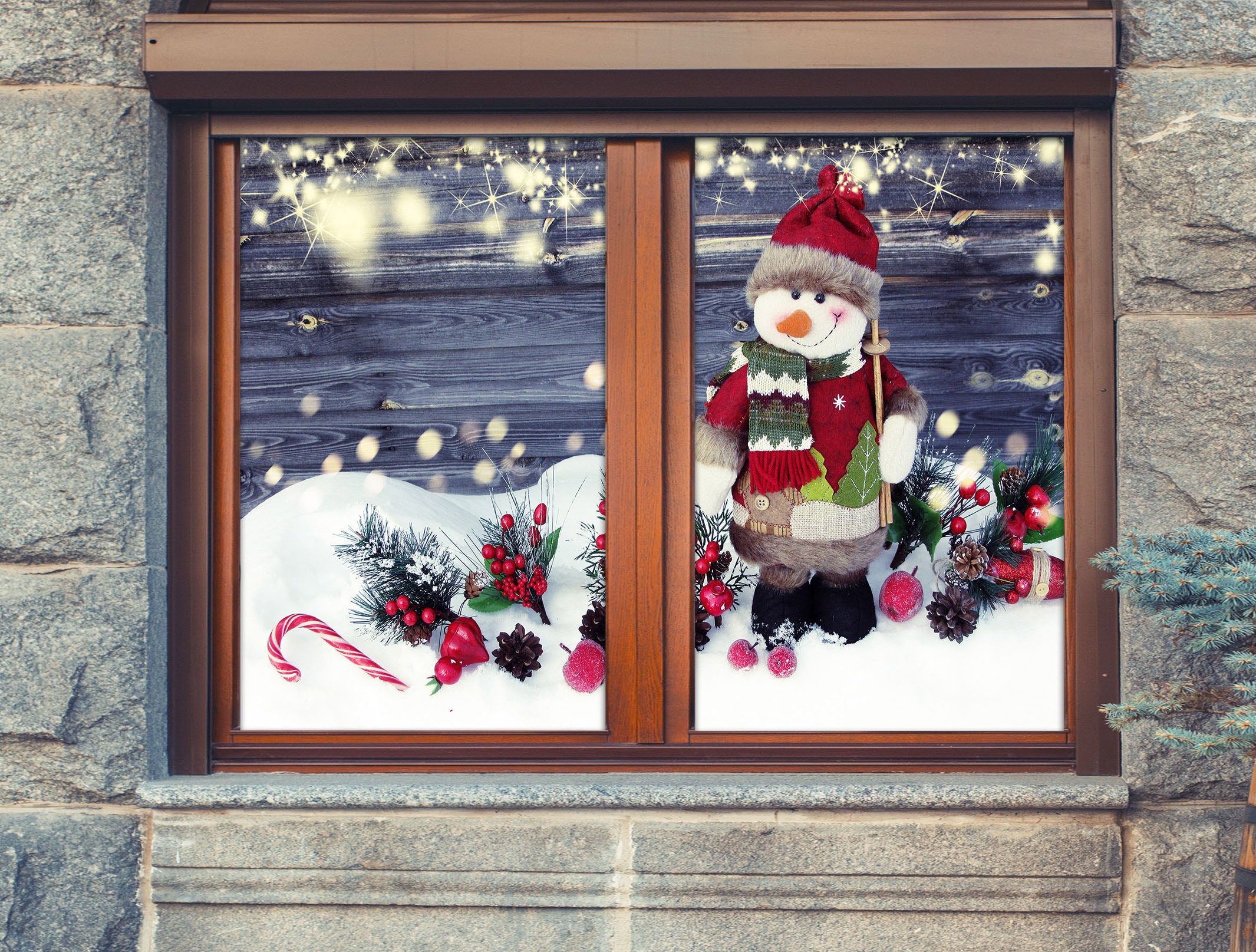 3D Snowman 31073 Christmas Window Film Print Sticker Cling Stained Glass Xmas