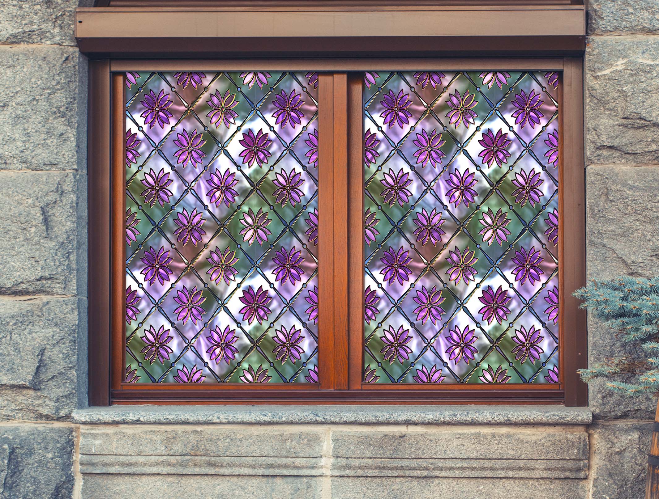 3D Purple Glass Flower 133 Window Film Print Sticker Cling Stained Glass UV Block