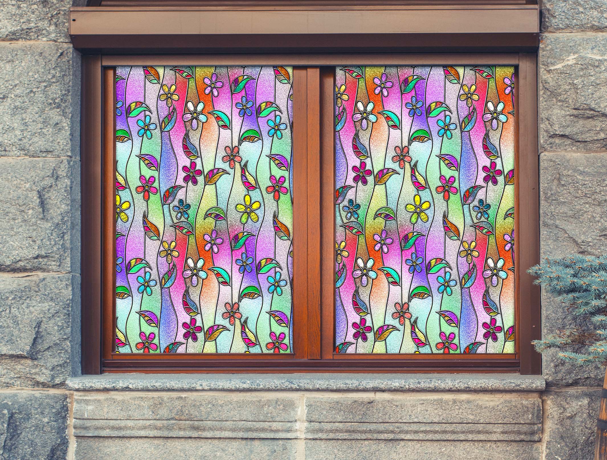 3D Glass Flower 145 Window Film Print Sticker Cling Stained Glass UV Block