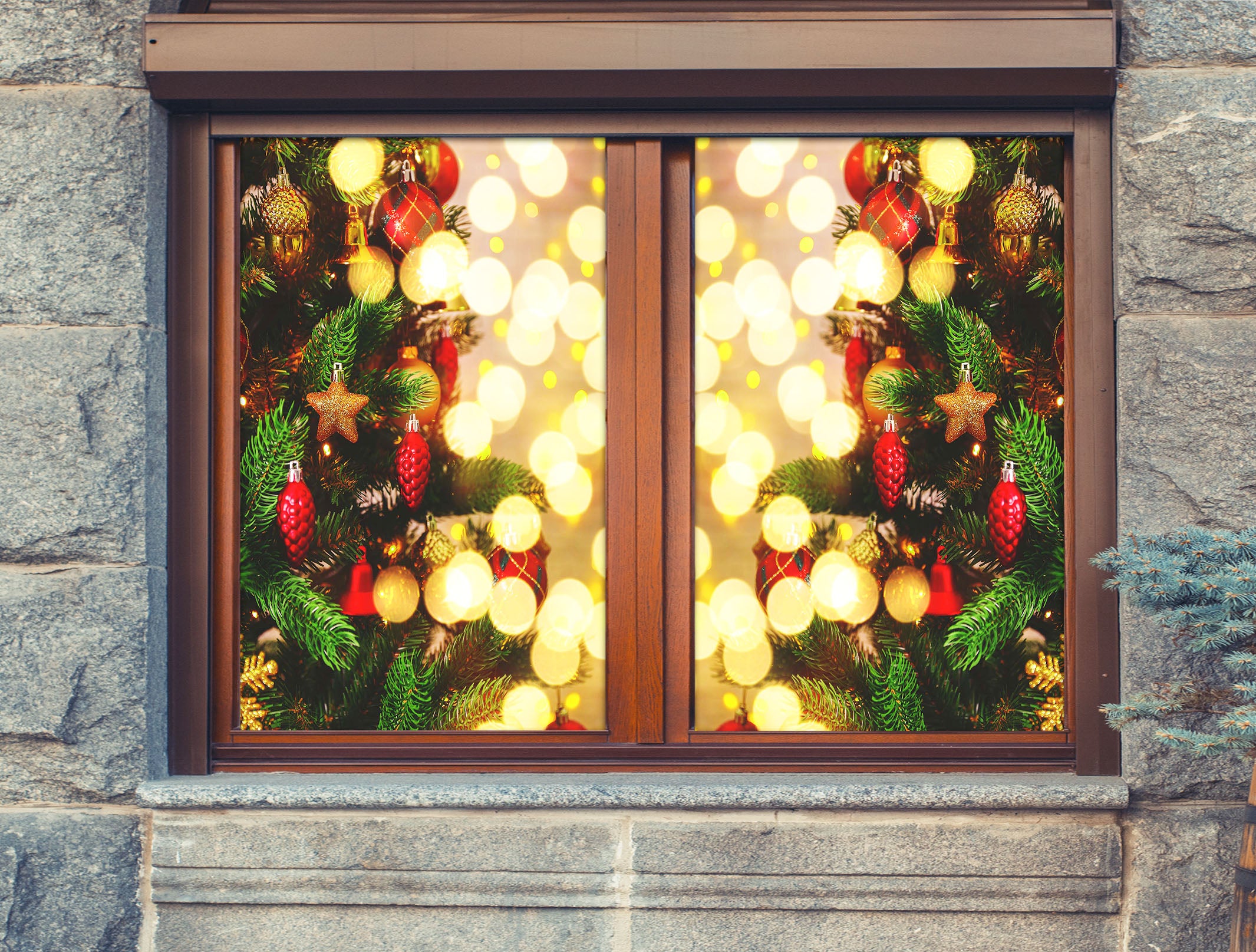 3D Aperture Christmas Tree Branches 30125 Christmas Window Film Print Sticker Cling Stained Glass Xmas