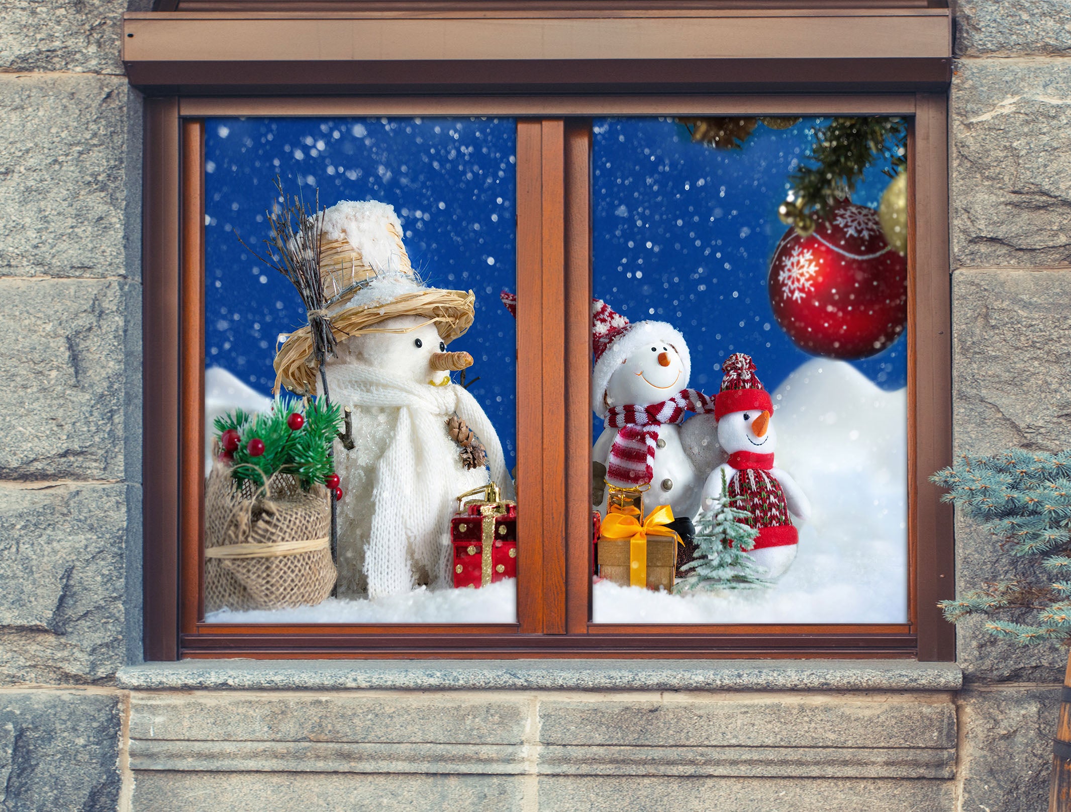 3D Snowman 30093 Christmas Window Film Print Sticker Cling Stained Glass Xmas