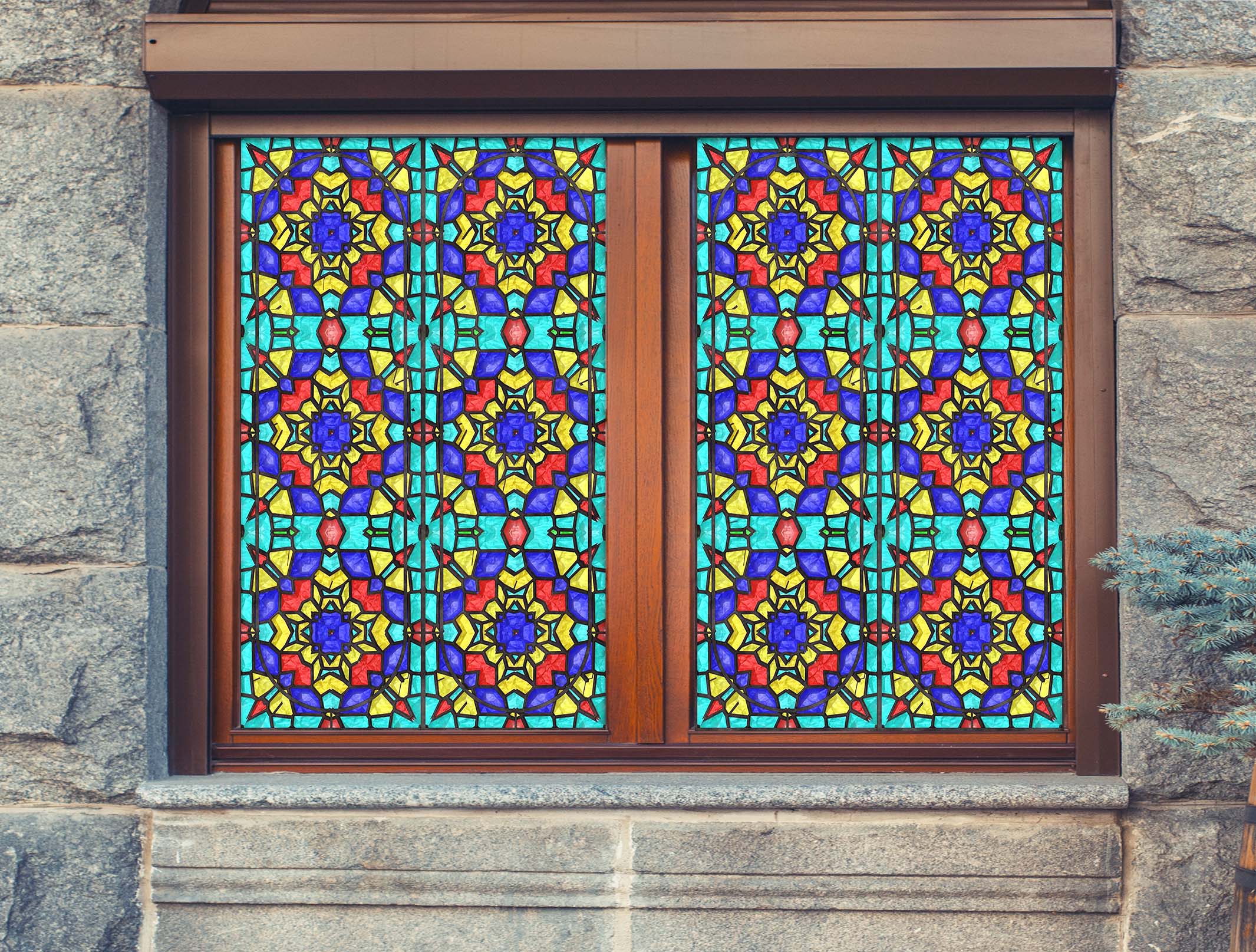 3D Lace Blue 118 Window Film Print Sticker Cling Stained Glass UV Block