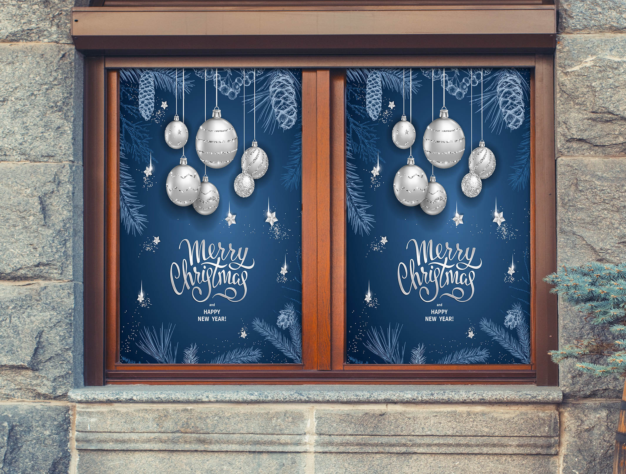 3D Merry Christmas 30070 Christmas Window Film Print Sticker Cling Stained Glass Xmas