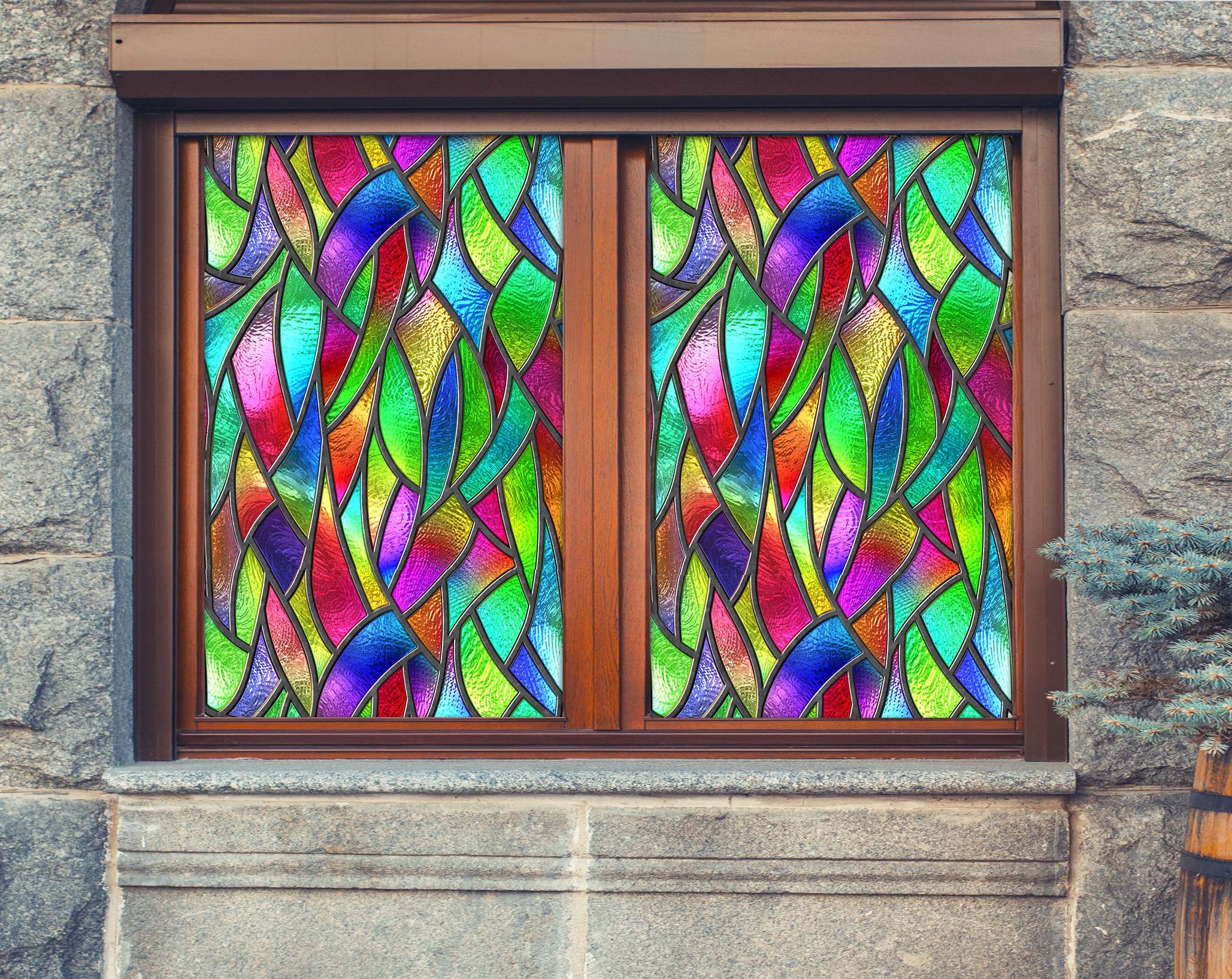 3D Leaf Shape Pattern 441 Window Film Print Sticker Cling Stained Glass UV Block