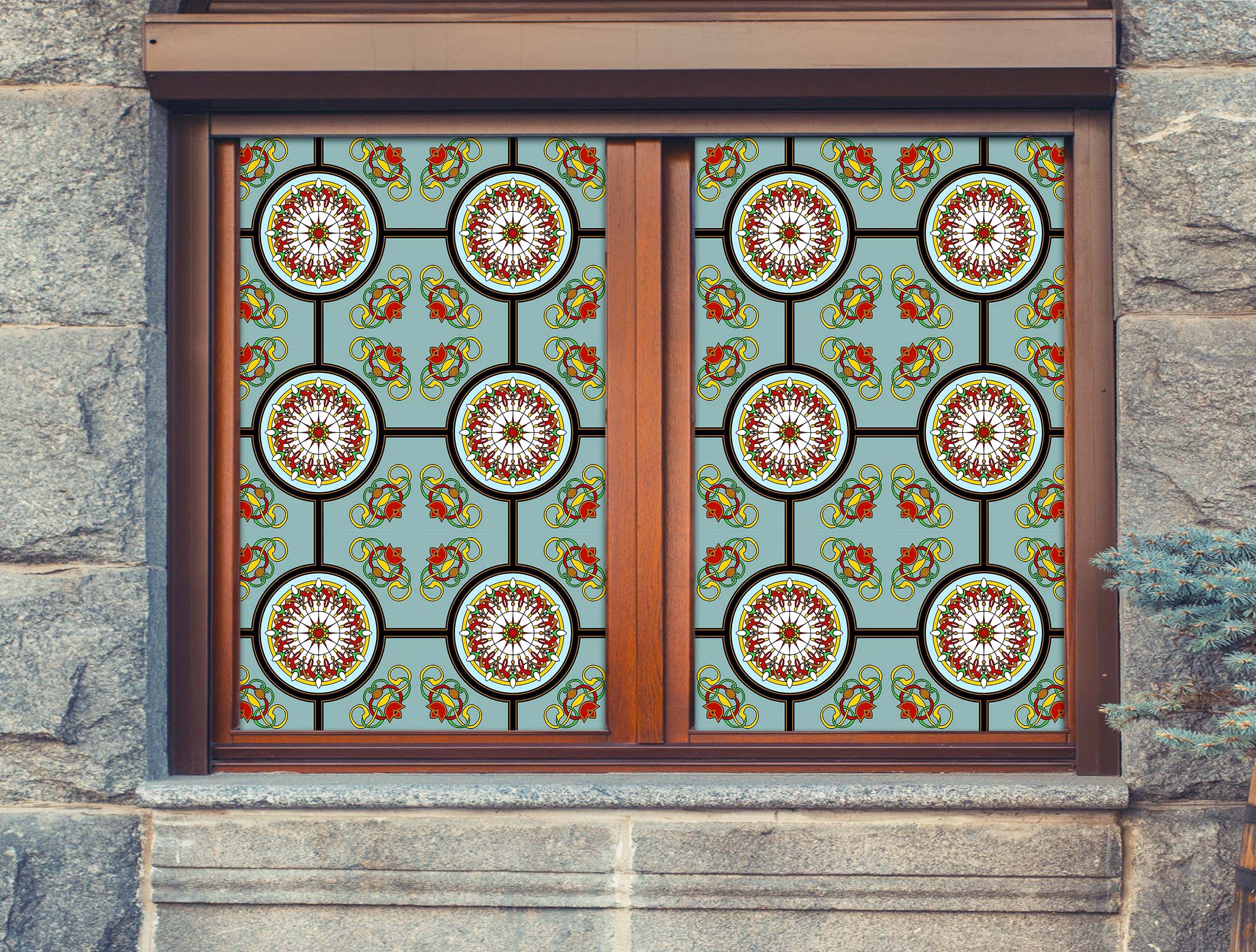 3D Red Flower Pattern 030 Window Film Print Sticker Cling Stained Glass UV Block