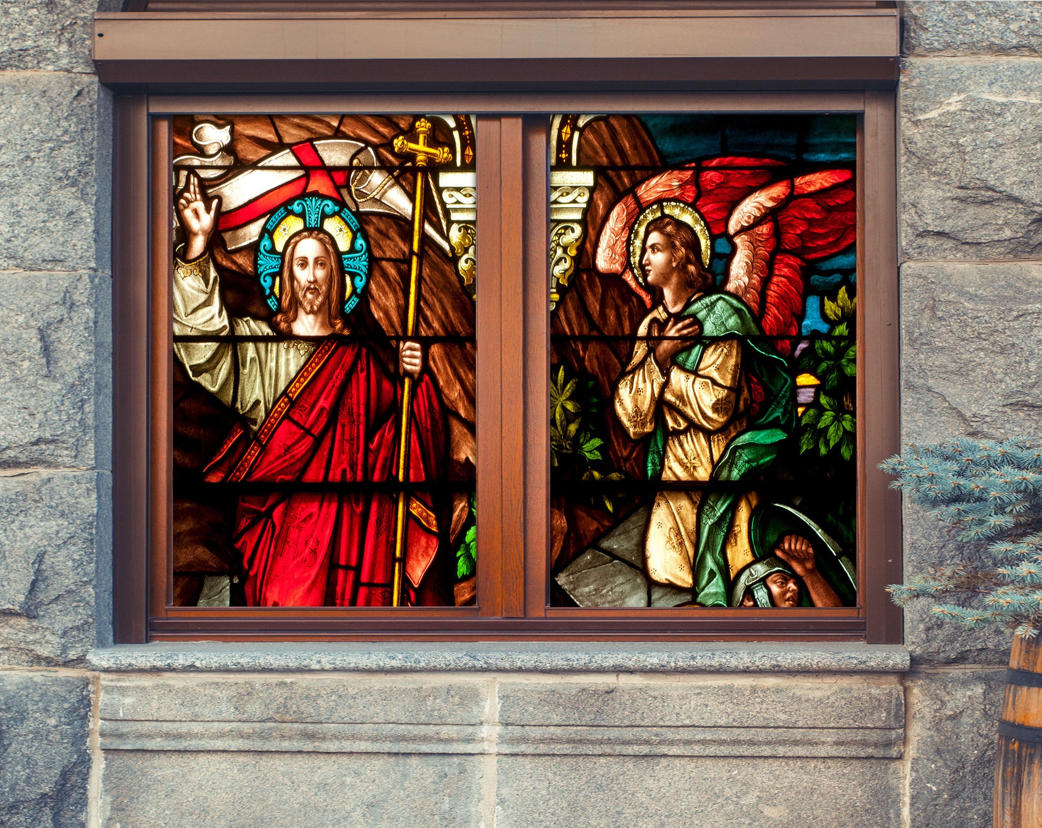 3D Christian Church 287 Window Film Print Sticker Cling Stained Glass UV Block