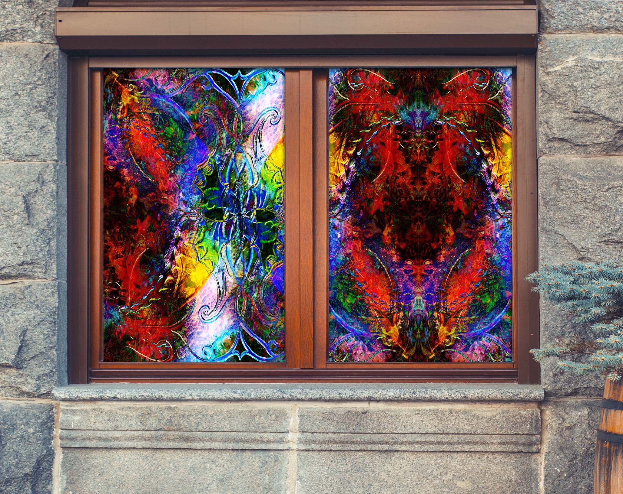 3D Artistic Pattern 360 Window Film Print Sticker Cling Stained Glass UV Block